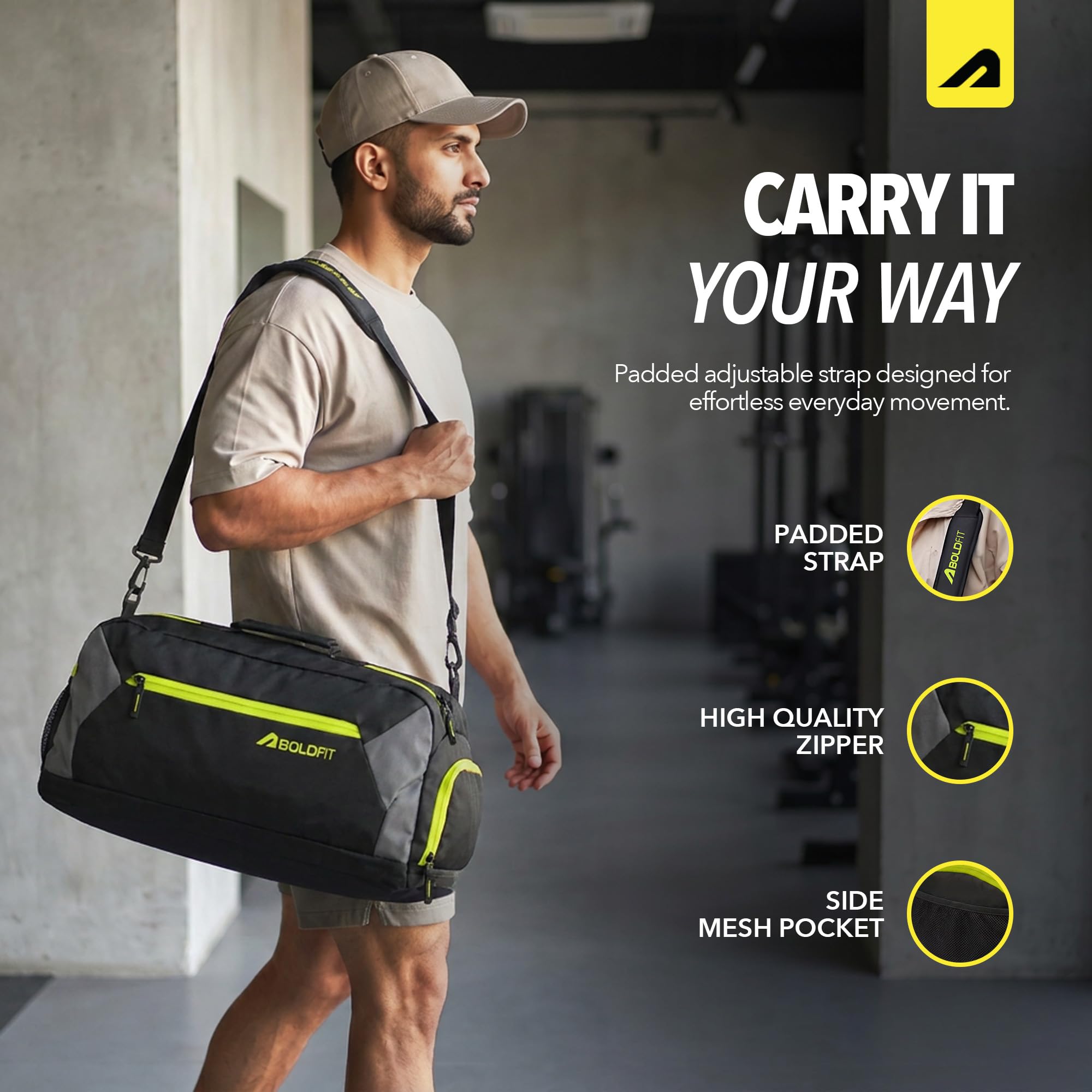 Boldfit Gym Bag for Man 33 litres Sports Duffle Bags Water Resistance Duffle Gym Bags for Men Multipurpose Travel Bag for Women Luggage Duffel Black Grey 33L - Image 4
