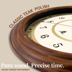 HARRIS & CO. CLOCKMASTERS Luxury Wooden Time & Weekday Wall Clock, Weekly Analog Clock with Days, Hours & Minutes Markers, HD Clear Glass with Silent Sweep Noiseless (14 Inch) Model-Daybrook Road