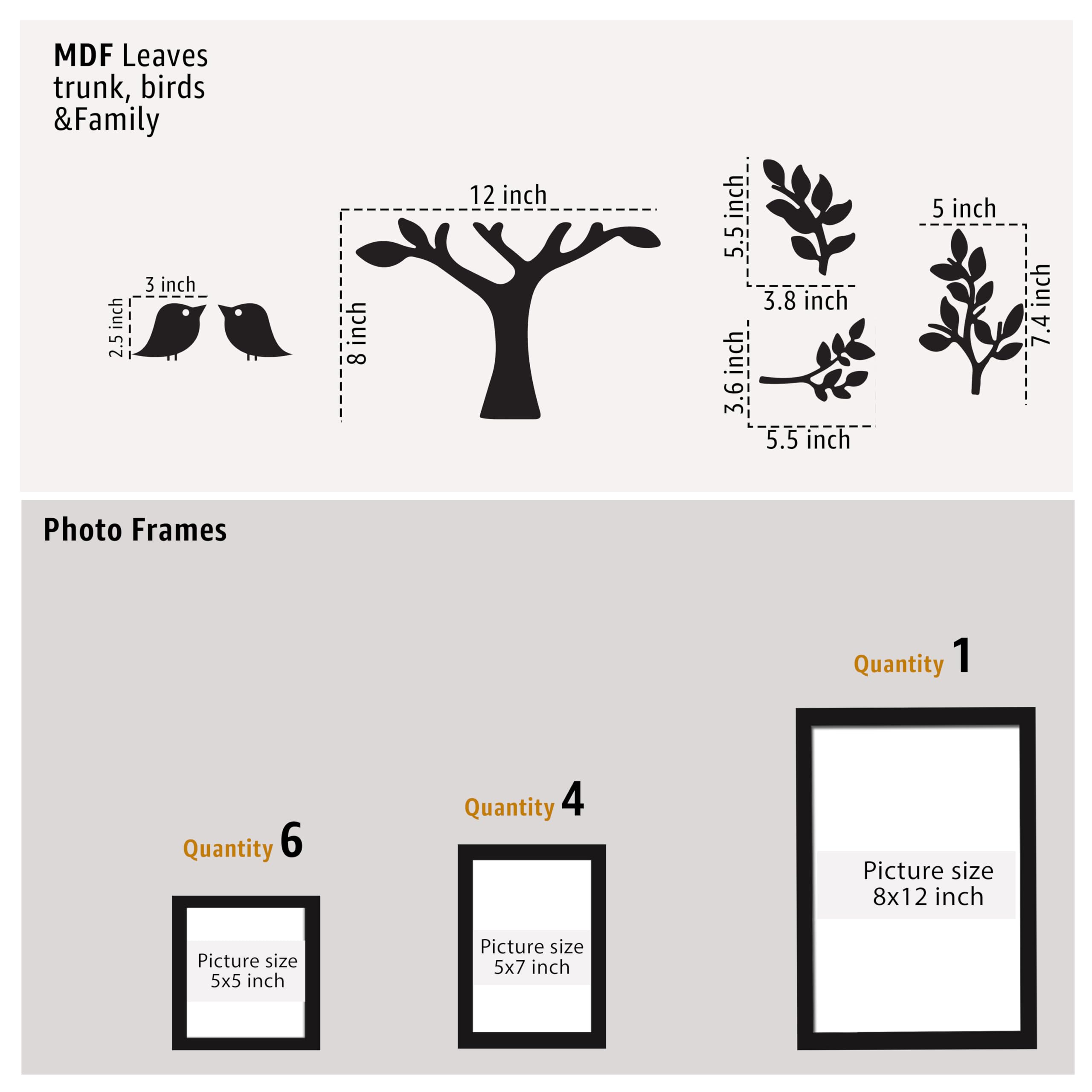 Art Street Family Tree Wall Photo Frame Set Pack of 11 with 9 MDF Cutouts for Home Decoration | Wall Photo Frame Collage for Living Room Bedroom | 5x5, 5x7, 8x12 Inch - Image 5