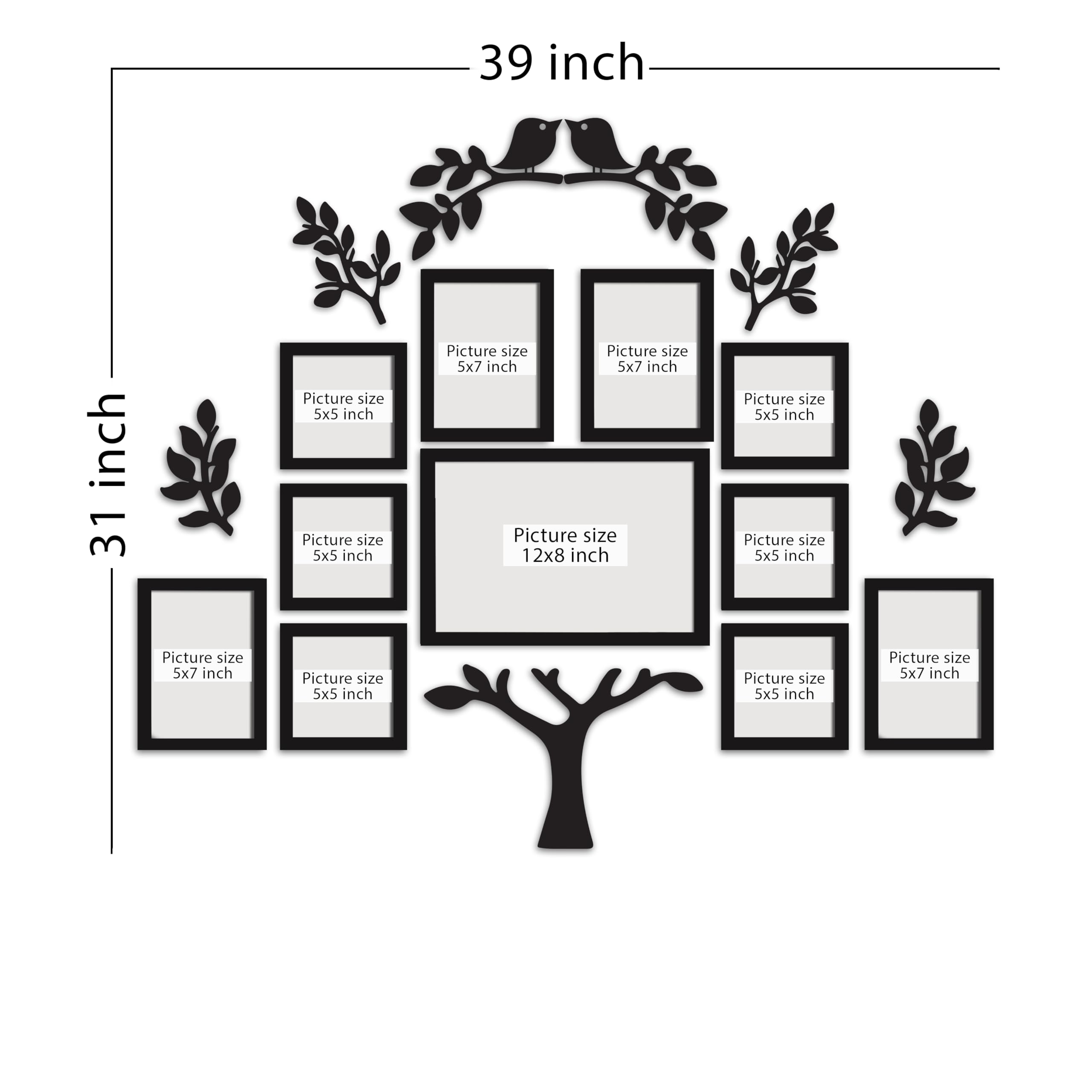 Art Street Family Tree Wall Photo Frame Set Pack of 11 with 9 MDF Cutouts for Home Decoration | Wall Photo Frame Collage for Living Room Bedroom | 5x5, 5x7, 8x12 Inch - Image 4