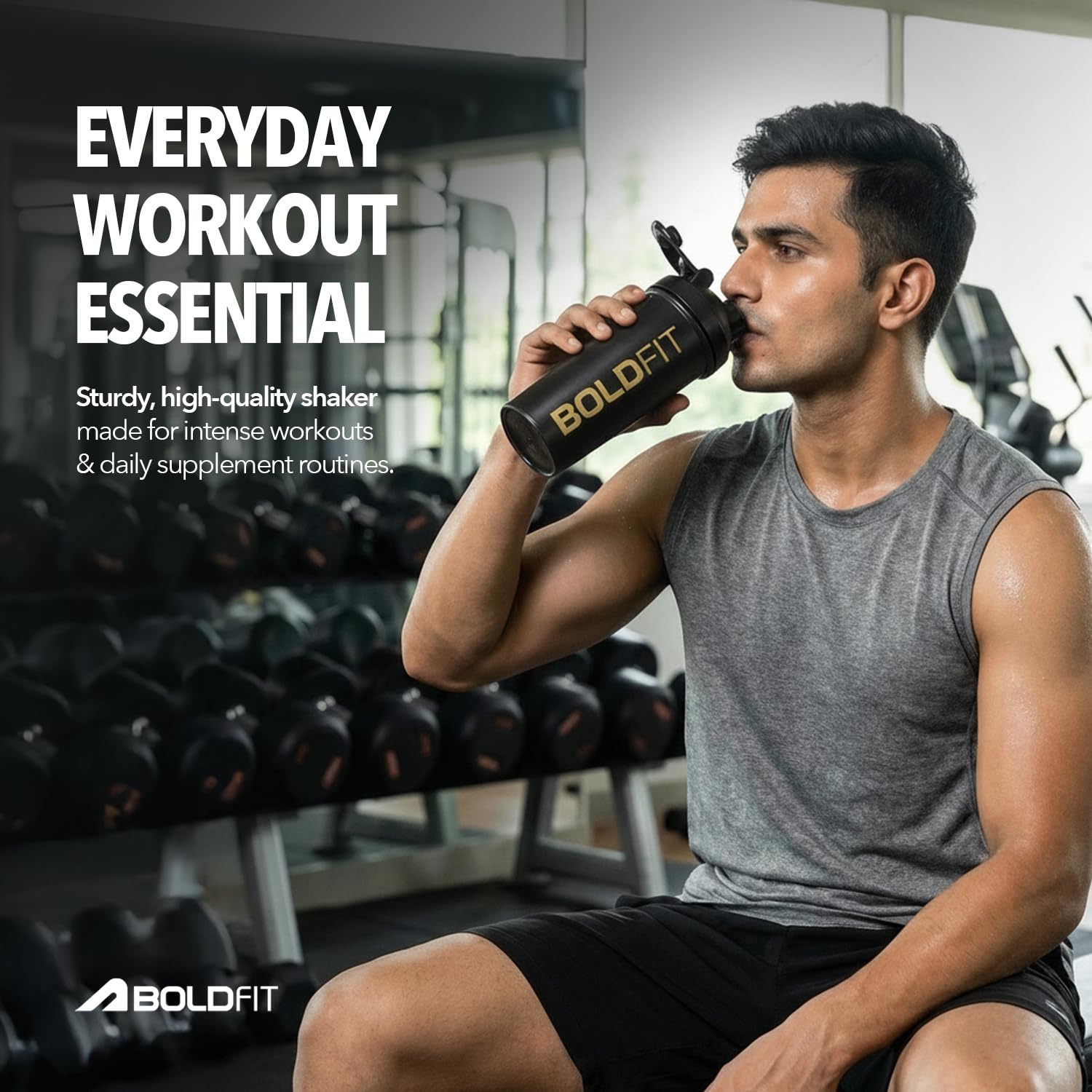 Boldfit Bold Gym Shaker Bottle 700ml, Bottles For Protein Shake 100% Leakproof Guarantee Protein Shaker/Sipper, Ideal For Protein, Pre Workout And BCAAs & Water BPA Free Material,Plastic,Black - Image 3