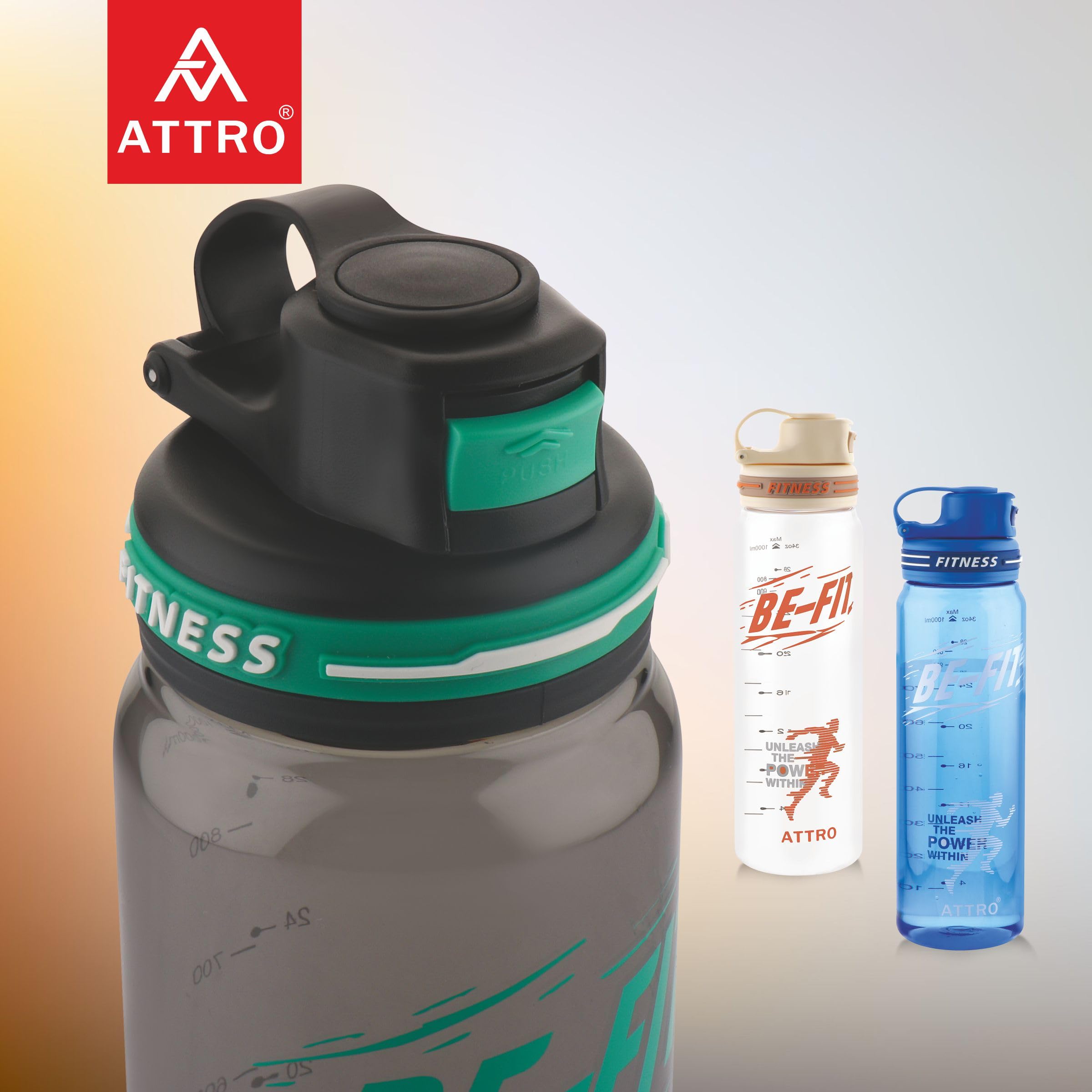 ATTRO BeFit Sports Water Bottle – 1000ml, Black, BPA Free, Leak-Proof, Flip-Top Lid, with Handle, Ideal for Gym, Running, Cycling, Office & Outdoor Use - Image 4