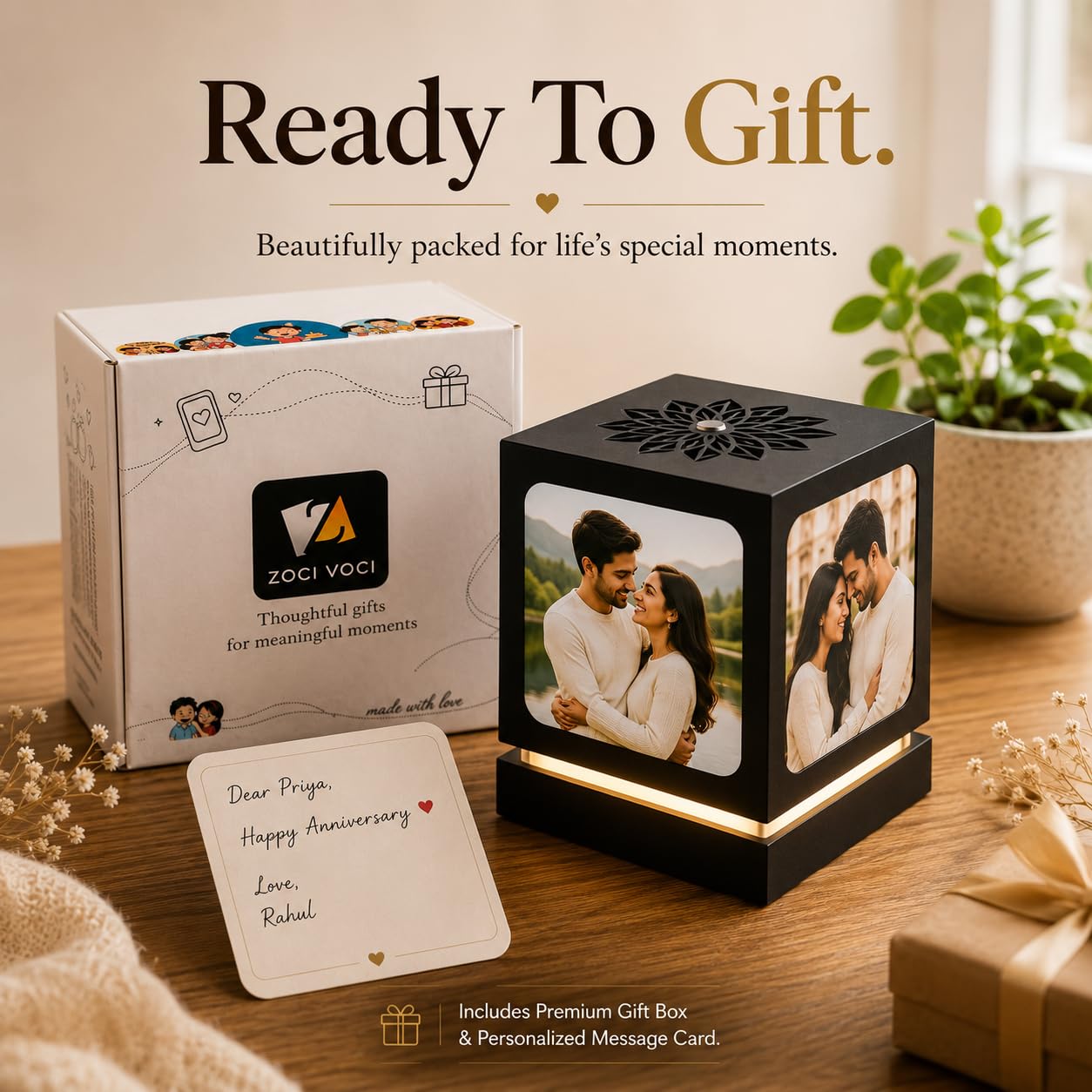 ZOCI VOCI Personalized Rotating Photo Lamp with 4 Photos for Couples – Nostalgia, Romantic Anniversary Special Gifts for Wife, Husband & Girlfriend | Customized LED Memory Lamp for Birthday & Wedding - Image 7