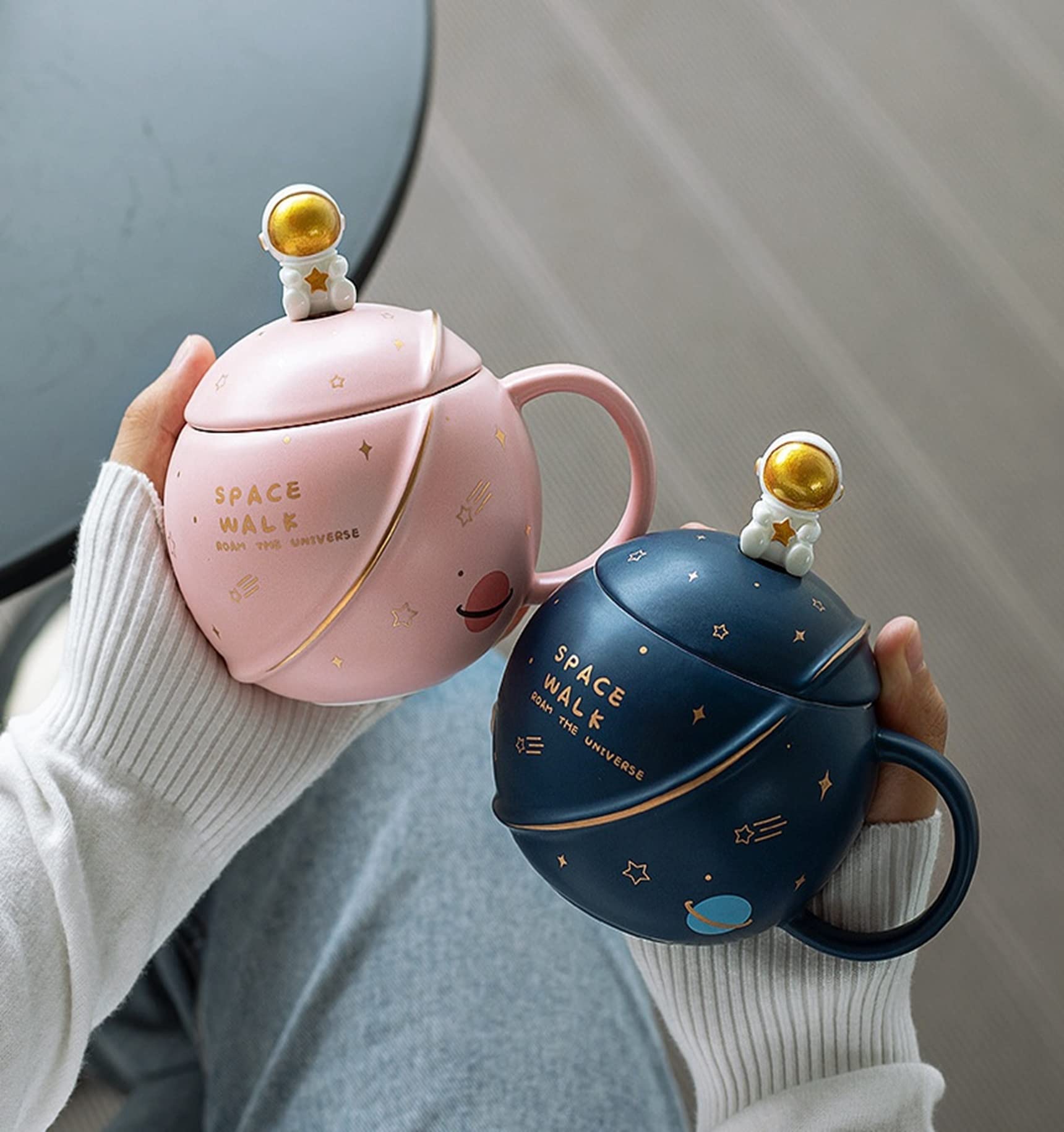 Coffee Mug, Gift for Man, Mugs for Present, Birthday Present for Brother, Astronaut Planet Coffee Mug with 3D Creative Space, Lid & Spoon (400ml-Dark Blue) - Image 8