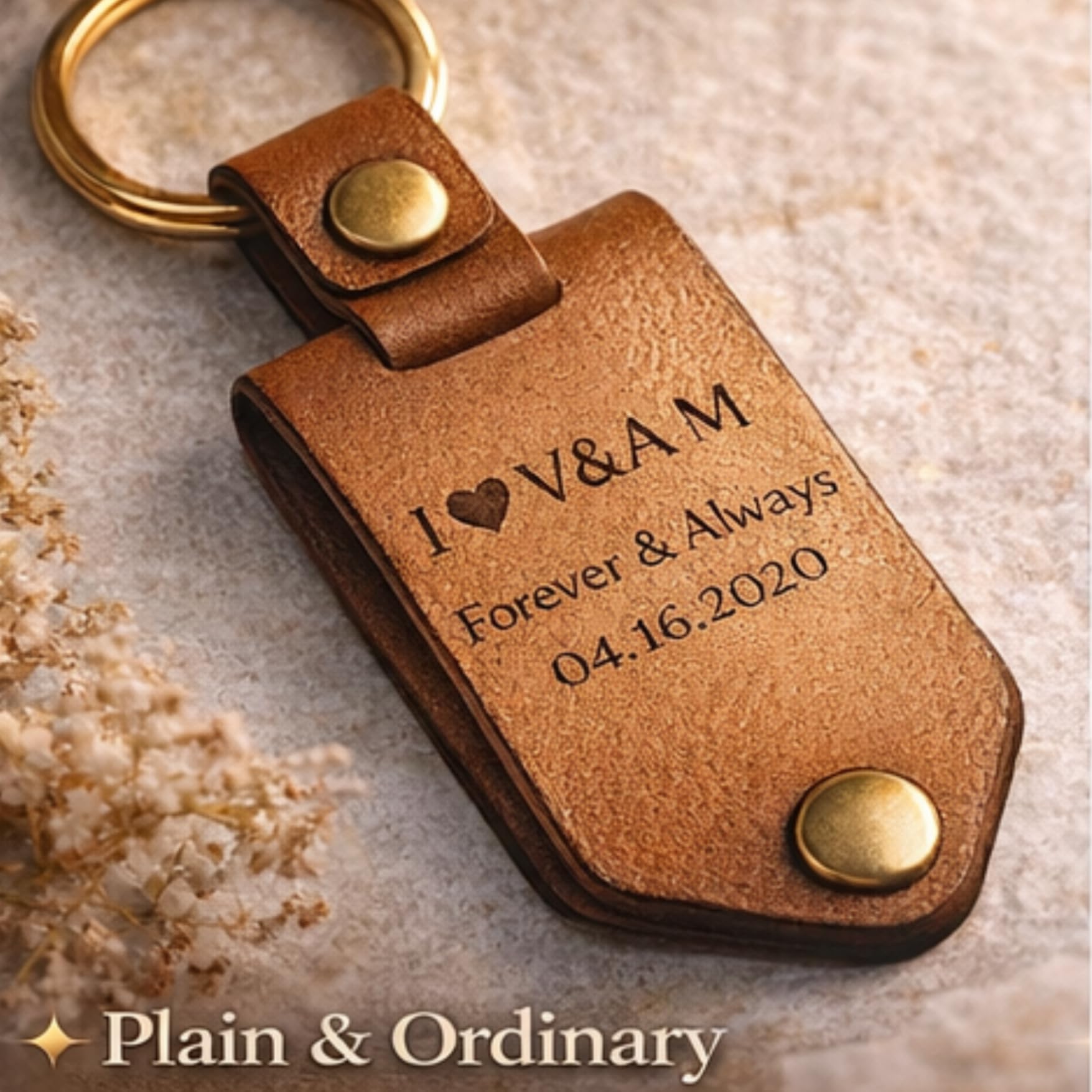 The Bae Gift Personalised Leather Keychain with Custom Name & Charm, Unisex, Modern Style, Customisable (TAN)