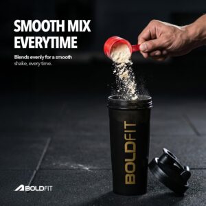 Boldfit Bold Gym Shaker Bottle 700ml, Bottles For Protein Shake 100% Leakproof Guarantee Protein Shaker/Sipper, Ideal For Protein, Pre Workout And BCAAs & Water BPA Free Material,Plastic,Black