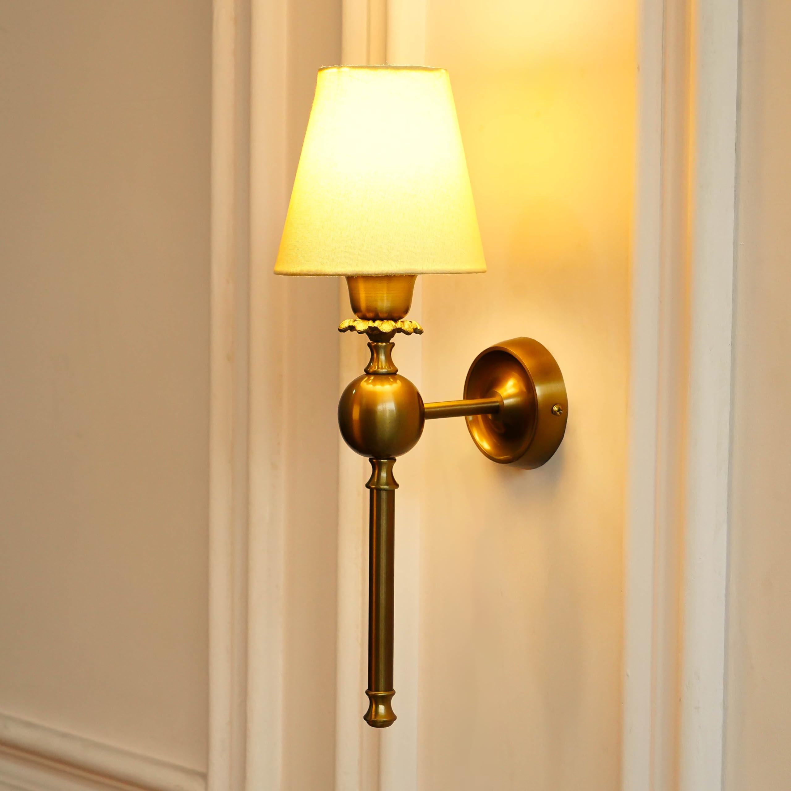 Divine Trends Brass Antique Finish Wall Lamp with Cream Cotton Fabric Shade for Bedroom, Living Room, Home Decoration Pack of 1 Wall Light - Image 7