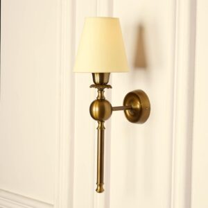 Divine Trends Brass Antique Finish Wall Lamp with Cream Cotton Fabric Shade for Bedroom, Living Room, Home Decoration Pack of 1 Wall Light