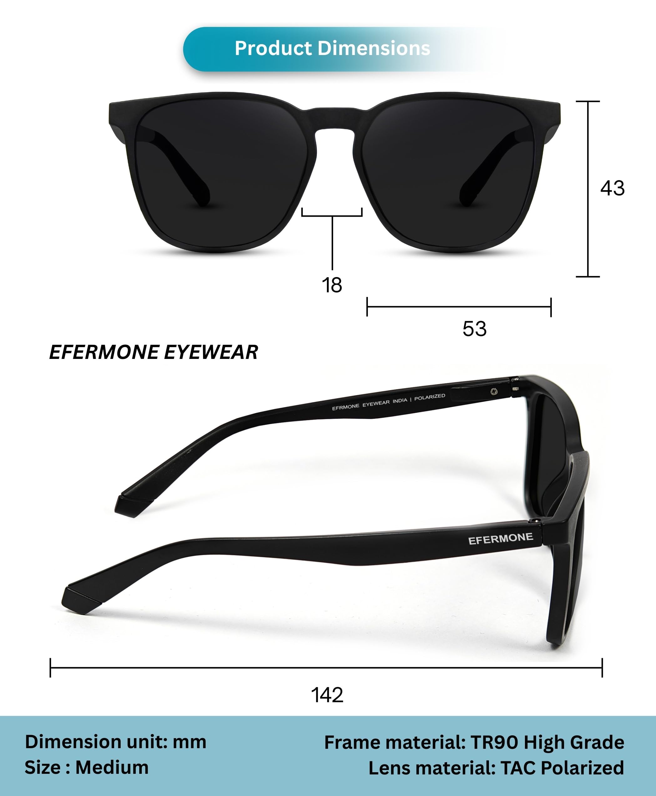 EFERMONE® Combo Pack of 2 Polarised Sunglasses Men Women Stylish with Lens Cleaner | TAC UV400 Protection Lens | Unisex (Medium) (2 Sunglasses with Hard Cases and Lens Cleaner) (COMBO 2) - Image 9