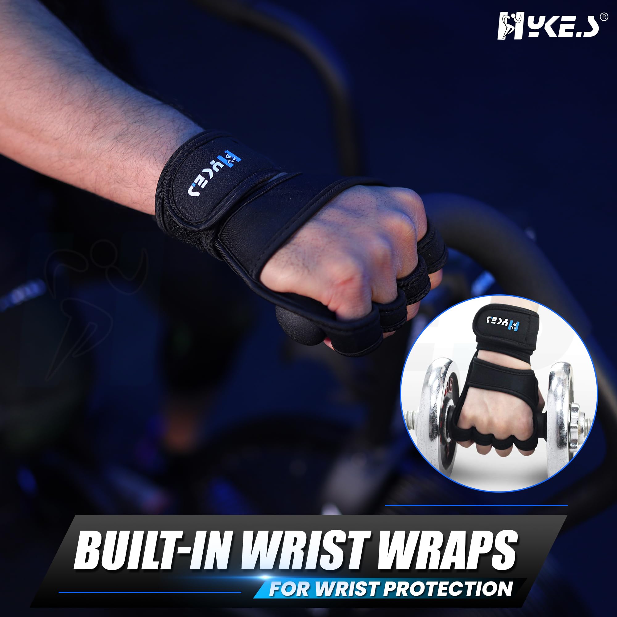 Hykes Gym Gloves - Weight Lifting Hand Grips with Wrist Wrap Support - Workout, Excercise, Fitness, Training, Powerlifting - Men and Women (Large, Neoprene, Black) - Image 7
