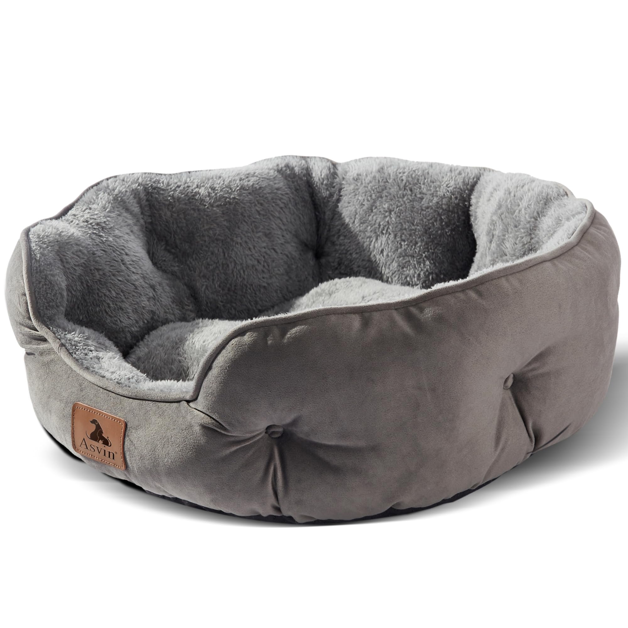 Asvin Small Dog Bed for Small Dogs, Cat Beds for Indoor Cats, Pet Bed for Puppy and Kitty, Extra Soft & Machine Washable with Anti-Slip & Water-Resistant Oxford Bottom, Grey, 20 inches - Image 2
