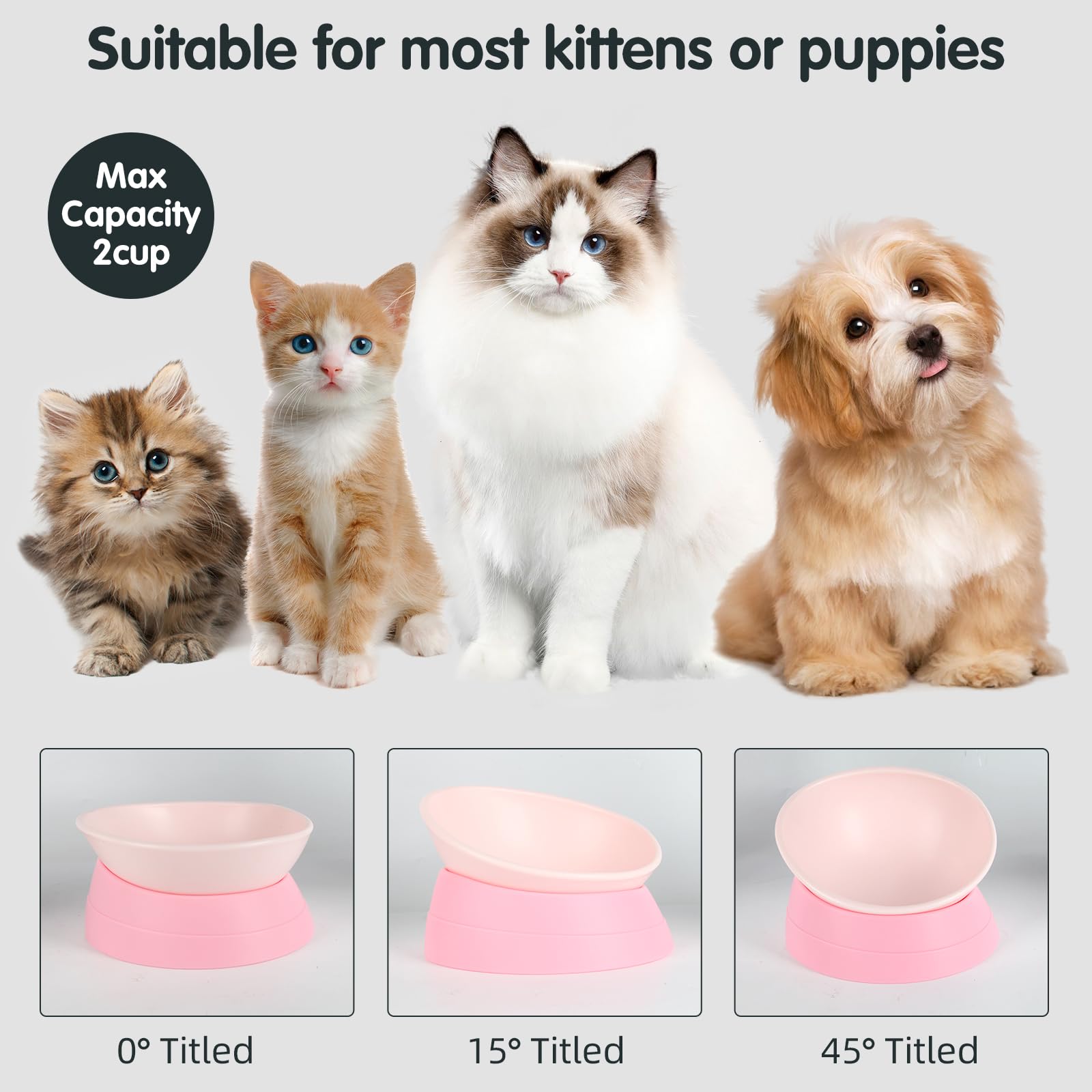JWPC Bulldog Bowl Anti-Slip Dog Cat Dish Detachable Rubber Dog Bowl Pet Sterile Tilted Pet Feeder Slope Base,Pink - Image 3