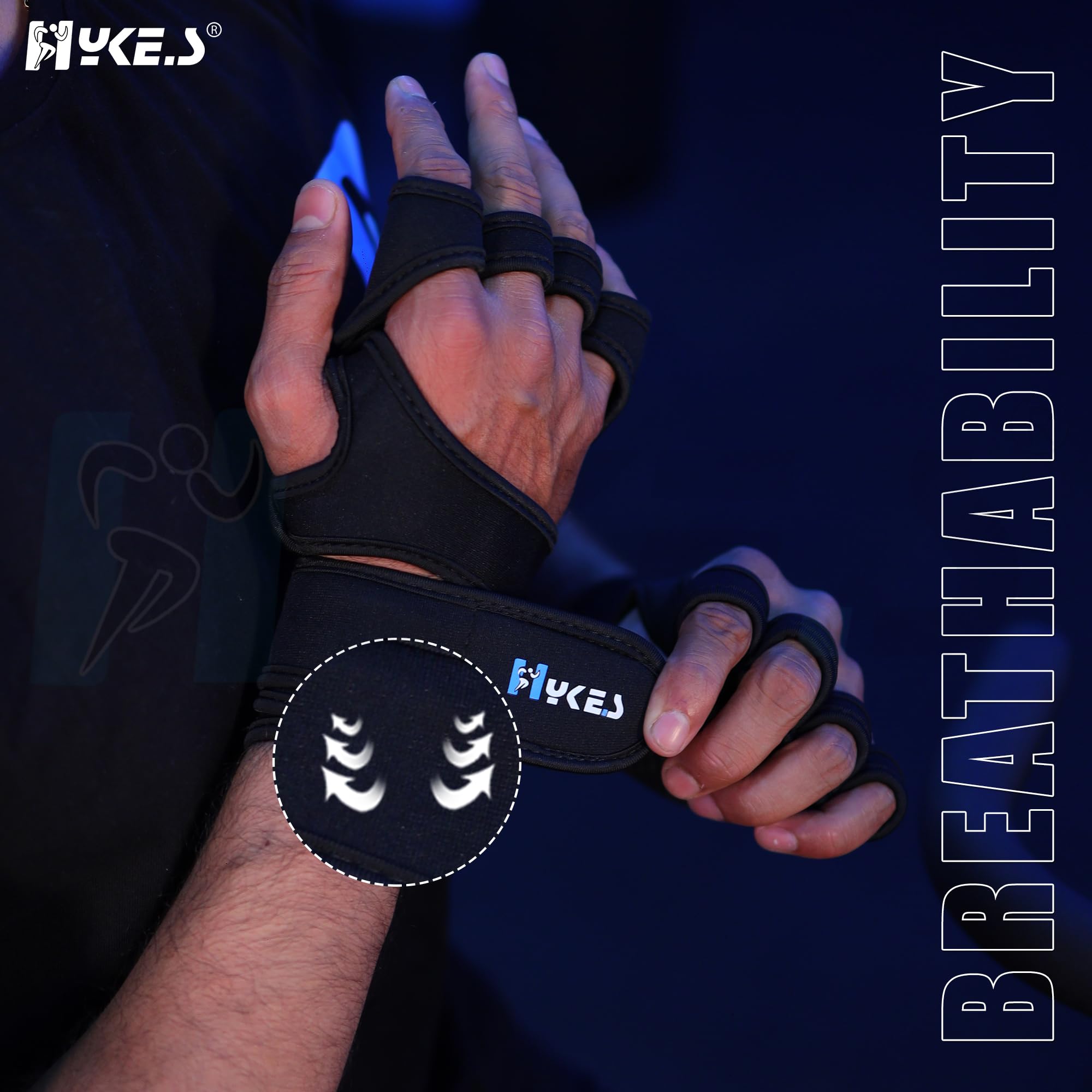 Hykes Gym Gloves - Weight Lifting Hand Grips with Wrist Wrap Support - Workout, Excercise, Fitness, Training, Powerlifting - Men and Women (Large, Neoprene, Black) - Image 8
