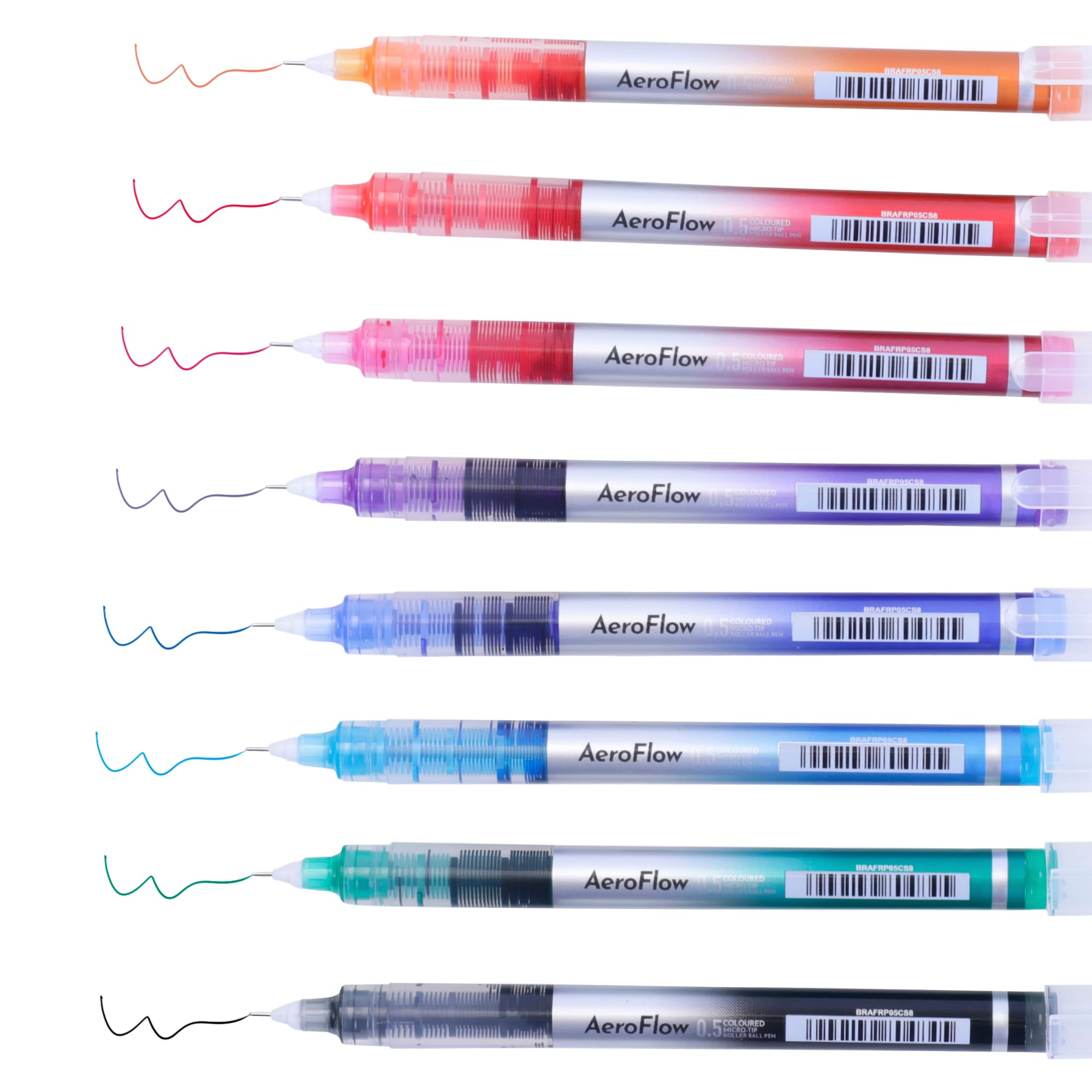 BRUSTRO AeroFlow Coloured Micro-Tip Roller Ball Pen | Tip size - 0.5 mm - Set of 8 |Leakproof, Quick Dry, Acid-Free, Non-Toxic,Fade Resistant,Ideal for Drawing,Doodling, Office, Stationery, School use - Image 3