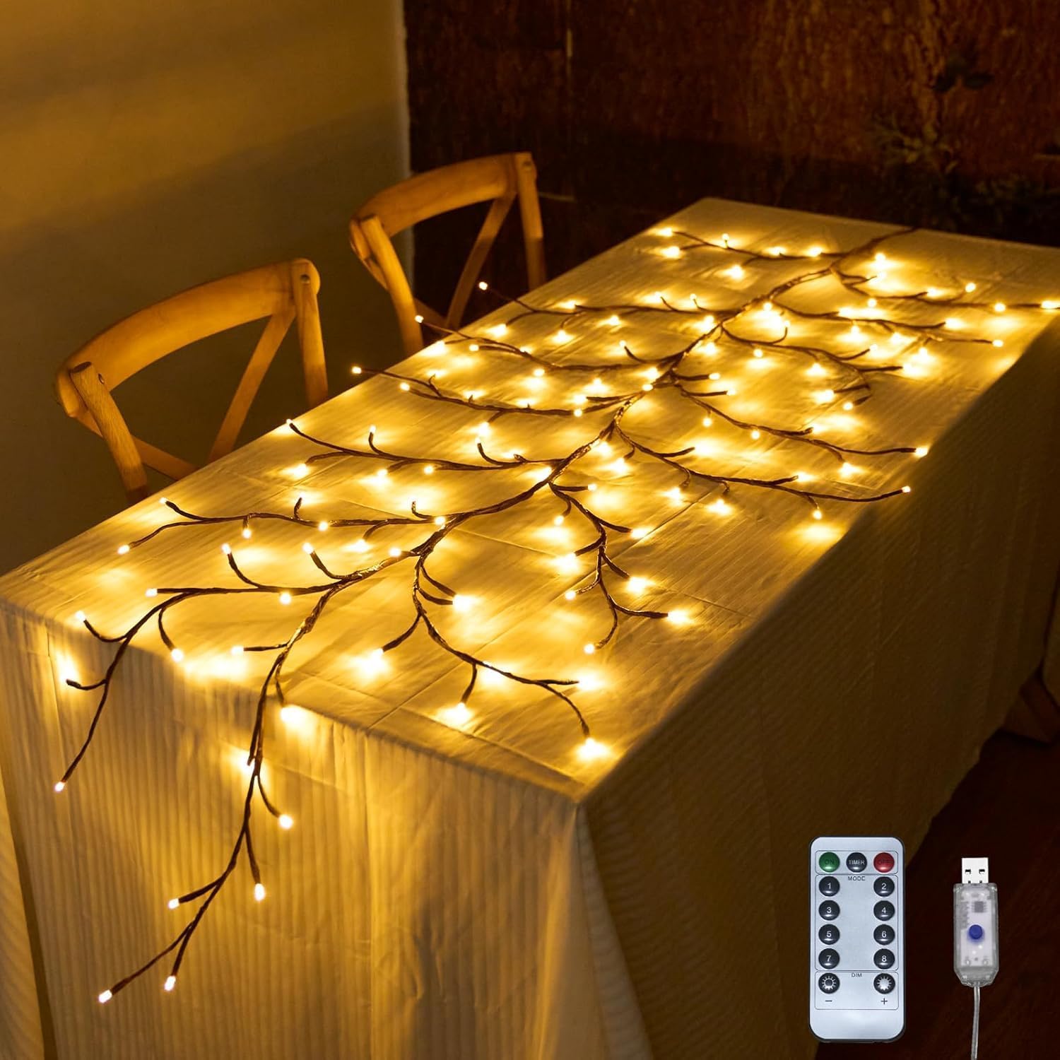 Enchanted Willow Vine Lights for Home Decor,5.5Ft LED Vine String Lights with Remote Control & USB Powered,Artificial Willow Vine Wall Hanging Lights with 10 Clips for Bedroom,Living Room & Decoration - Image 9