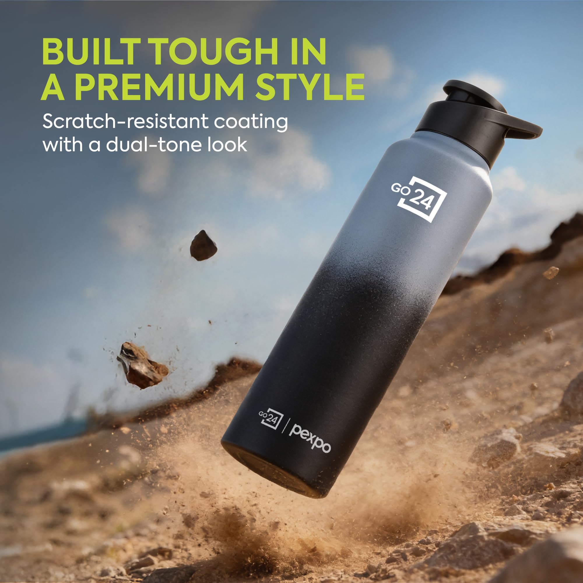 Water Bottle 1 ltr Stainless Steel Sports/Fridge Bottle with Sipper Cap | 1-Year Warranty | Single Wall | For Home, Office, Gym | Lightweight | Craft Pro 950ml | Grey - Black Ombre - Image 7