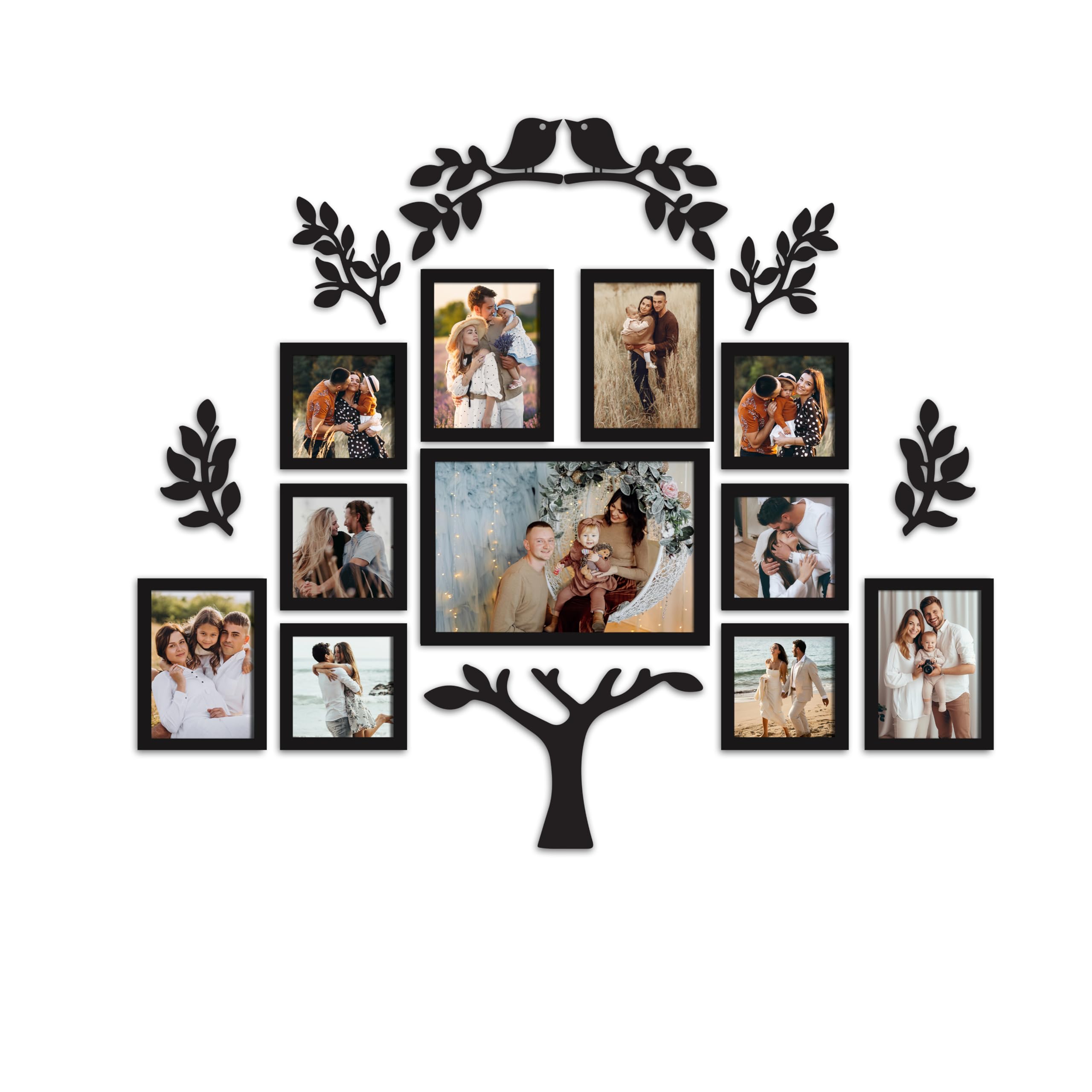 Art Street Family Tree Wall Photo Frame Set Pack of 11 with 9 MDF Cutouts for Home Decoration | Wall Photo Frame Collage for Living Room Bedroom | 5x5, 5x7, 8x12 Inch - Image 6