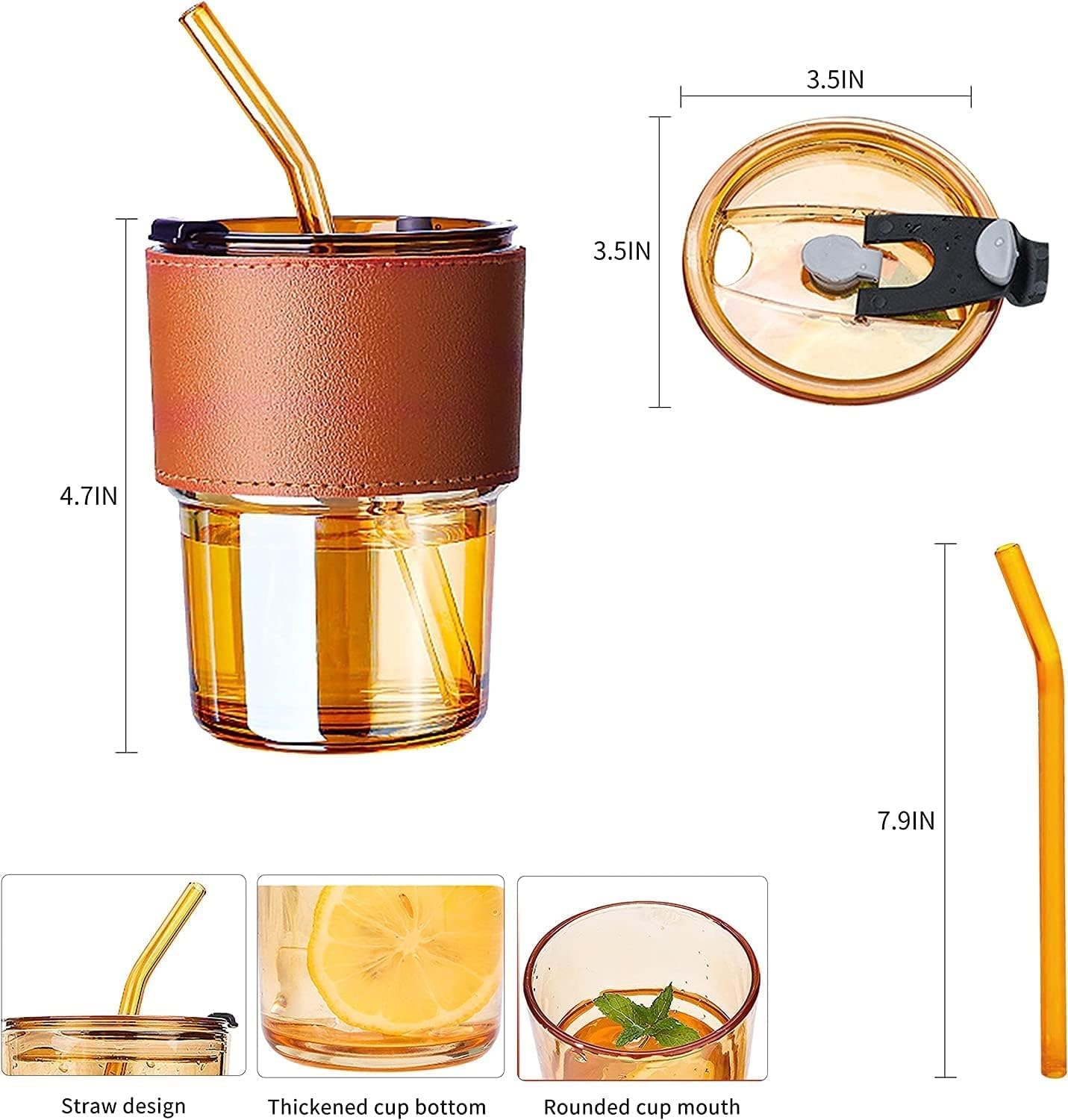 SKDBPM Customised Glass Mug with Name Personalised Coffee Glass with Leather Sleeve & Straw Unique Gift for Friends, Family, Office, Birthday, Anniversary Eco-Friendly Reusable Mug - Image 3