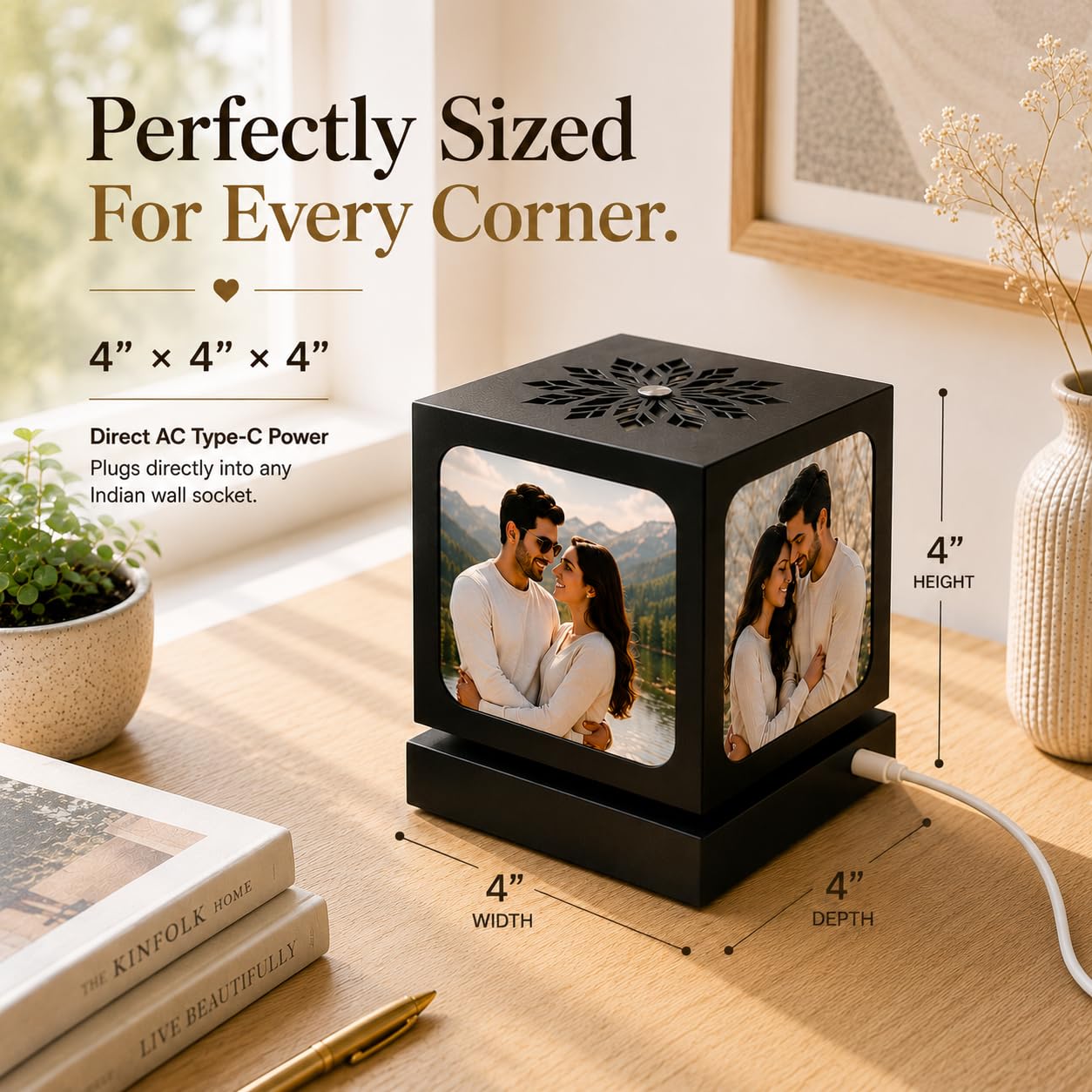 ZOCI VOCI Personalized Rotating Photo Lamp with 4 Photos for Couples – Nostalgia, Romantic Anniversary Special Gifts for Wife, Husband & Girlfriend | Customized LED Memory Lamp for Birthday & Wedding - Image 5