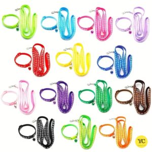 YellowCult Dog/Cat Collar Leash Set with Adjustable Soft Nylon Paw Print Pet Collar for Cats, Puppies, Small Dogs, Fat Rabbits Walking Training, Bell & Quick Release Buckle Safety Lock -[Dark Blue]