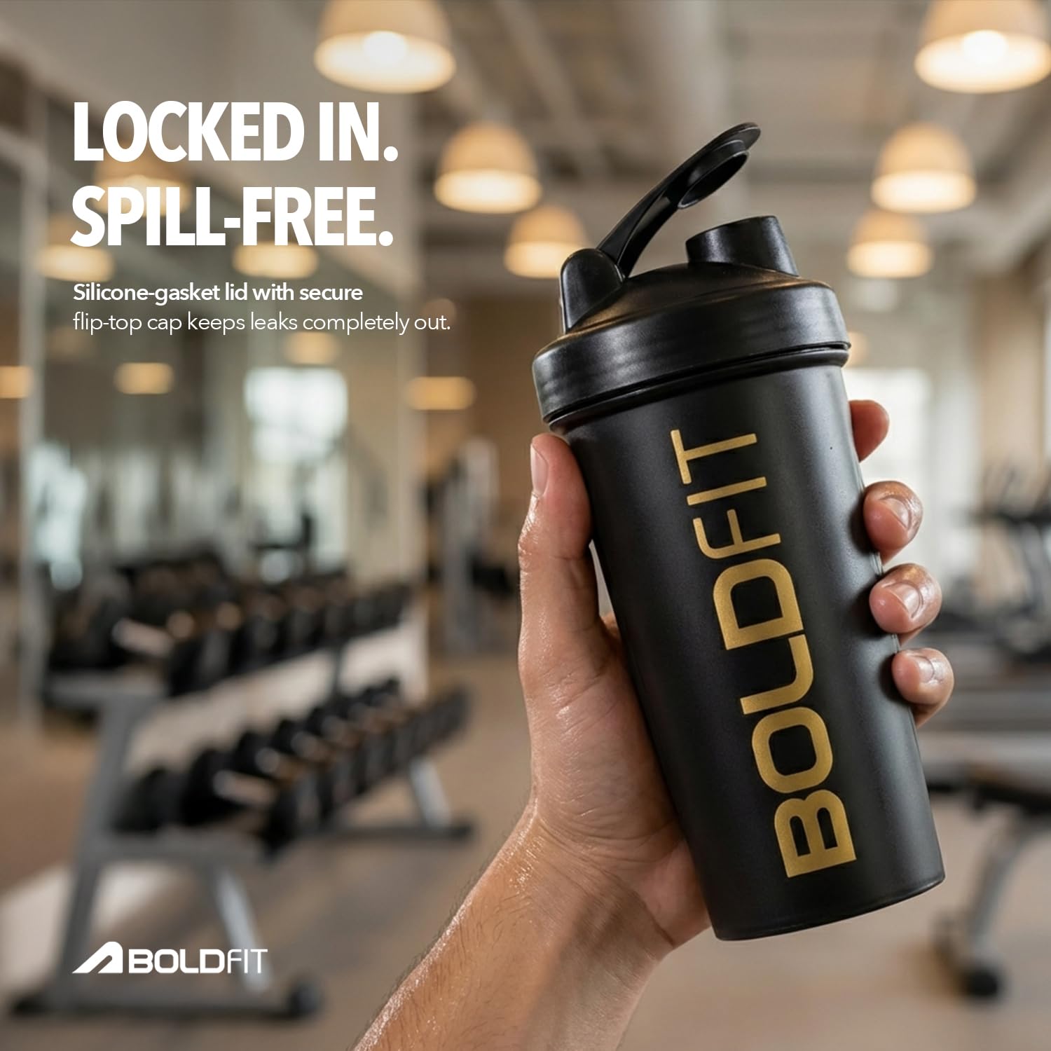 Boldfit Bold Gym Shaker Bottle 700ml, Bottles For Protein Shake 100% Leakproof Guarantee Protein Shaker/Sipper, Ideal For Protein, Pre Workout And BCAAs & Water BPA Free Material,Plastic,Black - Image 7