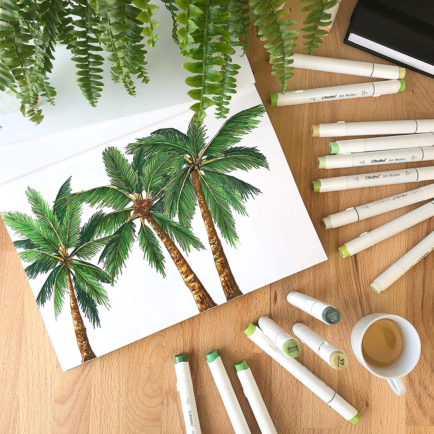 Ohuhu Sketch Book Drawing Book A4 200 Gsm Sketchbook Drawing Paper Art Book Drawing Pad/Notebook Sketch Book For Artist Markers Pencils Charcoal Pastels Great Gift Idea 78 Sheets/156 Pages,Oil Paint - Image 3