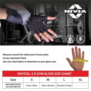 Nivia Crystal 2.0 Gym Gloves for Men & Women, Dotted Padded Palm with Breathable Fabric & Stretch Gussets Between Fingers, Ideal for Cycling, Crossfit, Weightlifting & Fitness Workouts (Black, L)