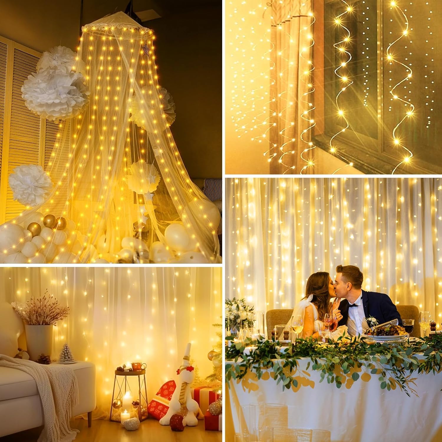FLYNGO Fairy Curtain String Lights for Decoration, Warm White USB Powered 300 LED Lights with 8 Flashing Modes, Lights for Diwali, Christmas, Wedding, Party, Home (Fairy Curtain Warm White) - Image 6