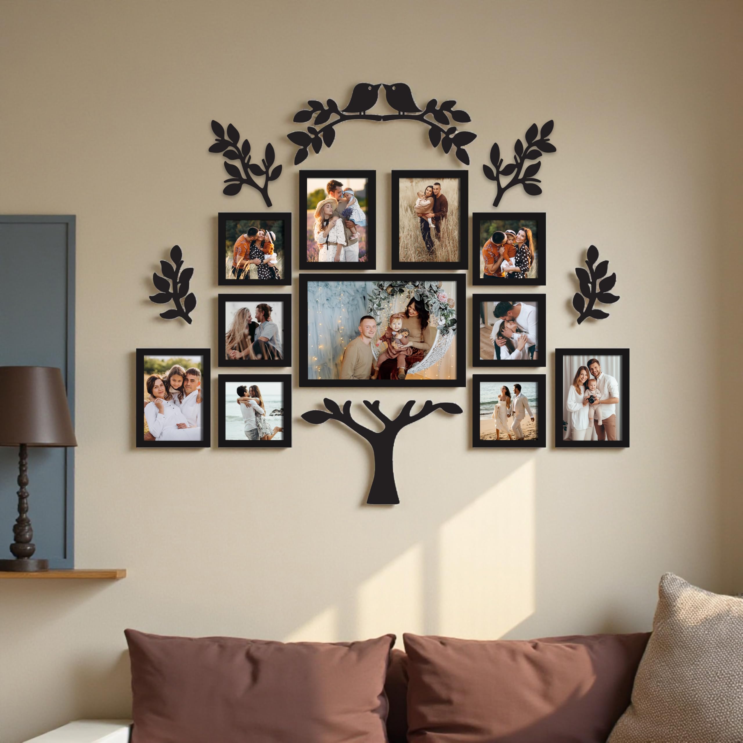 Art Street Family Tree Wall Photo Frame Set Pack of 11 with 9 MDF Cutouts for Home Decoration | Wall Photo Frame Collage for Living Room Bedroom | 5x5, 5x7, 8x12 Inch - Image 2