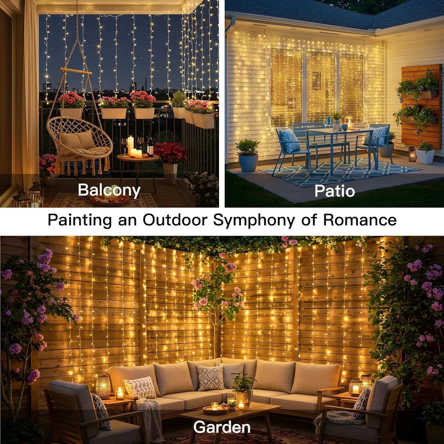 FLYNGO Fairy Curtain String Lights for Decoration, Warm White USB Powered 300 LED Lights with 8 Flashing Modes, Lights for Diwali, Christmas, Wedding, Party, Home (Fairy Curtain Warm White)