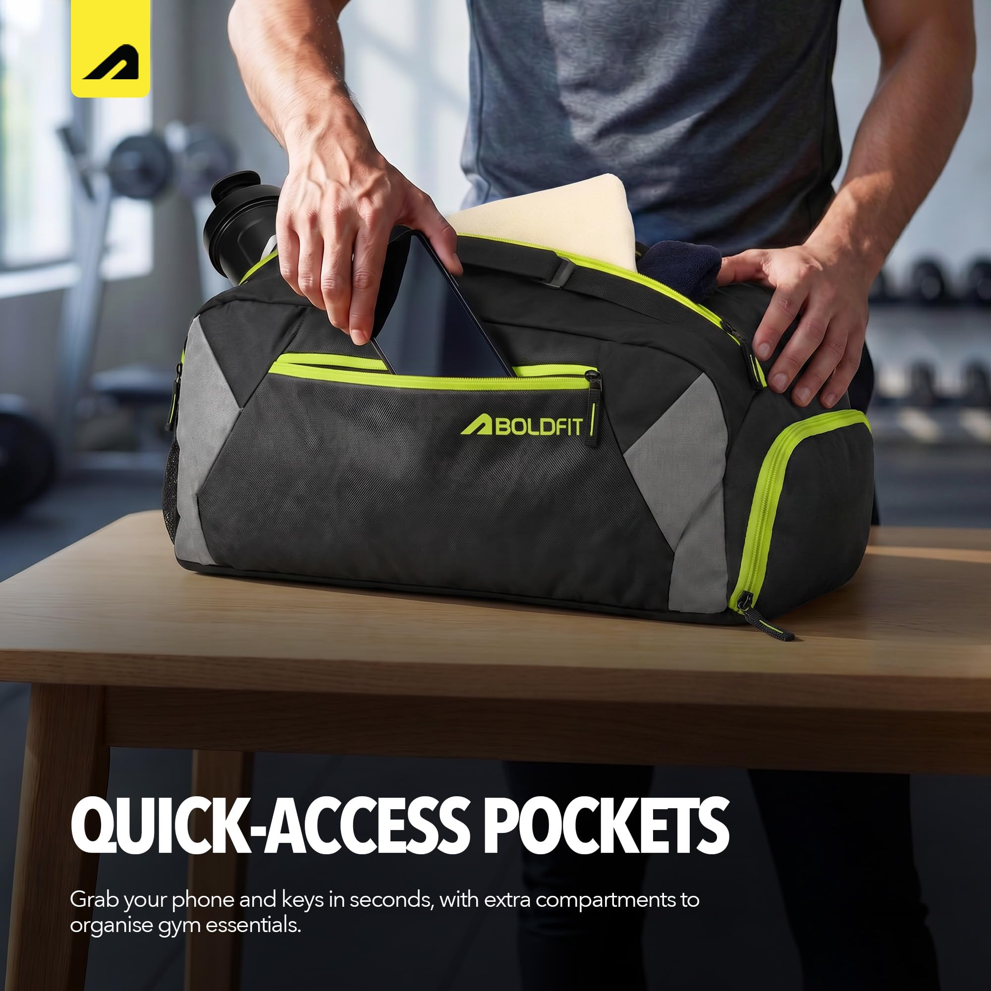 Boldfit Gym Bag for Man 33 litres Sports Duffle Bags Water Resistance Duffle Gym Bags for Men Multipurpose Travel Bag for Women Luggage Duffel Black Grey 33L - Image 5