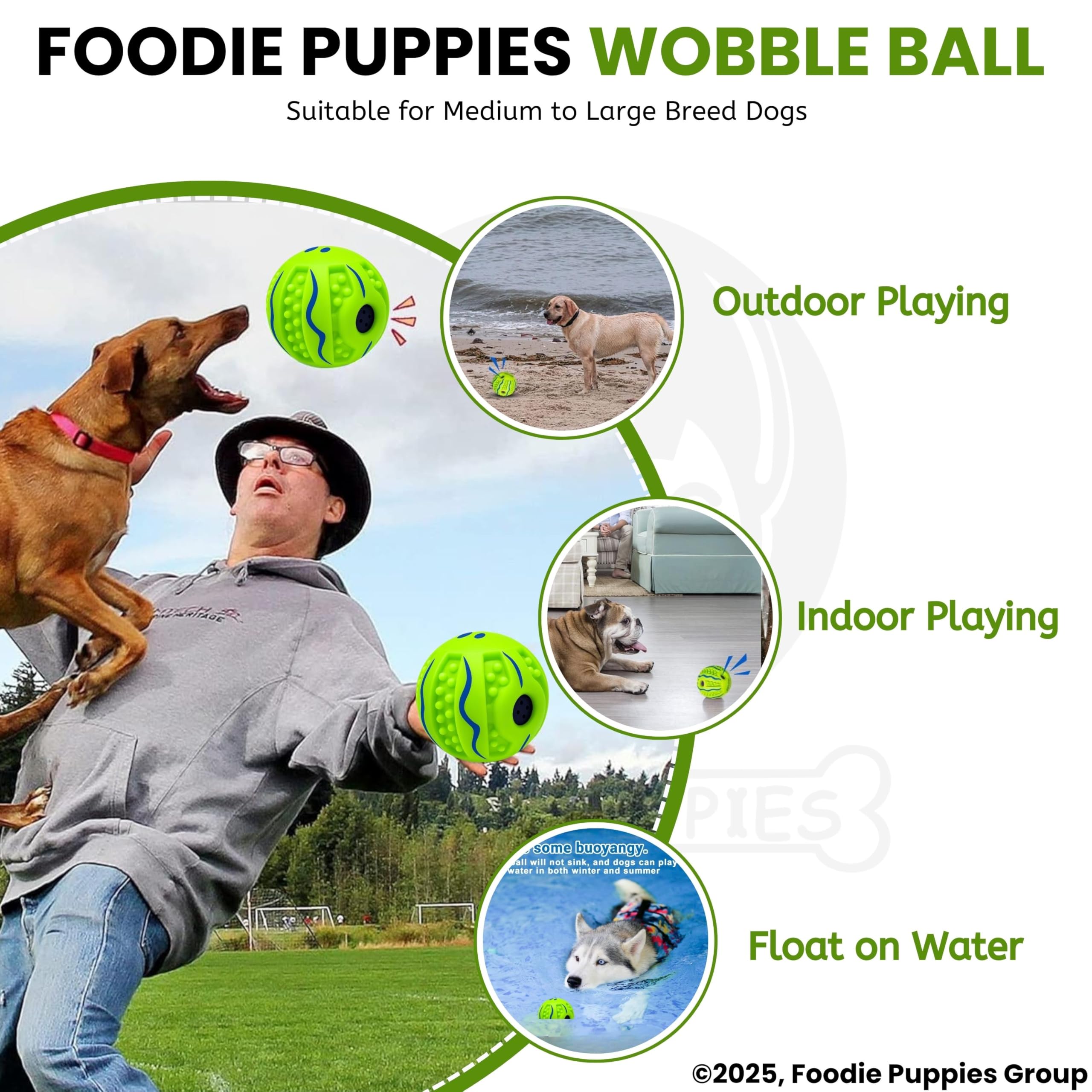 Foodie Puppies Interactive Hard Squeaky Ball for Dogs - (Wobble Ball, Large) | Suitable for Large Breeds | IQ Teething Toy with Random Bumps | Helps Keep Dogs Happy, Healthy, Fit and Safe (SIZE: 14cm)