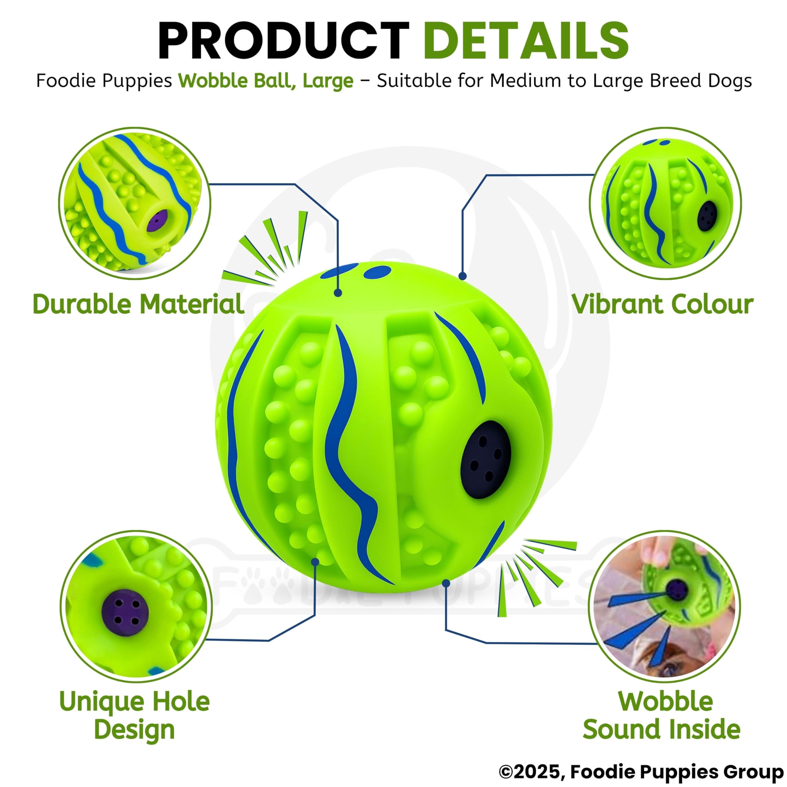 Foodie Puppies Interactive Hard Squeaky Ball for Dogs - (Wobble Ball, Large) | Suitable for Large Breeds | IQ Teething Toy with Random Bumps | Helps Keep Dogs Happy, Healthy, Fit and Safe (SIZE: 14cm) - Image 5