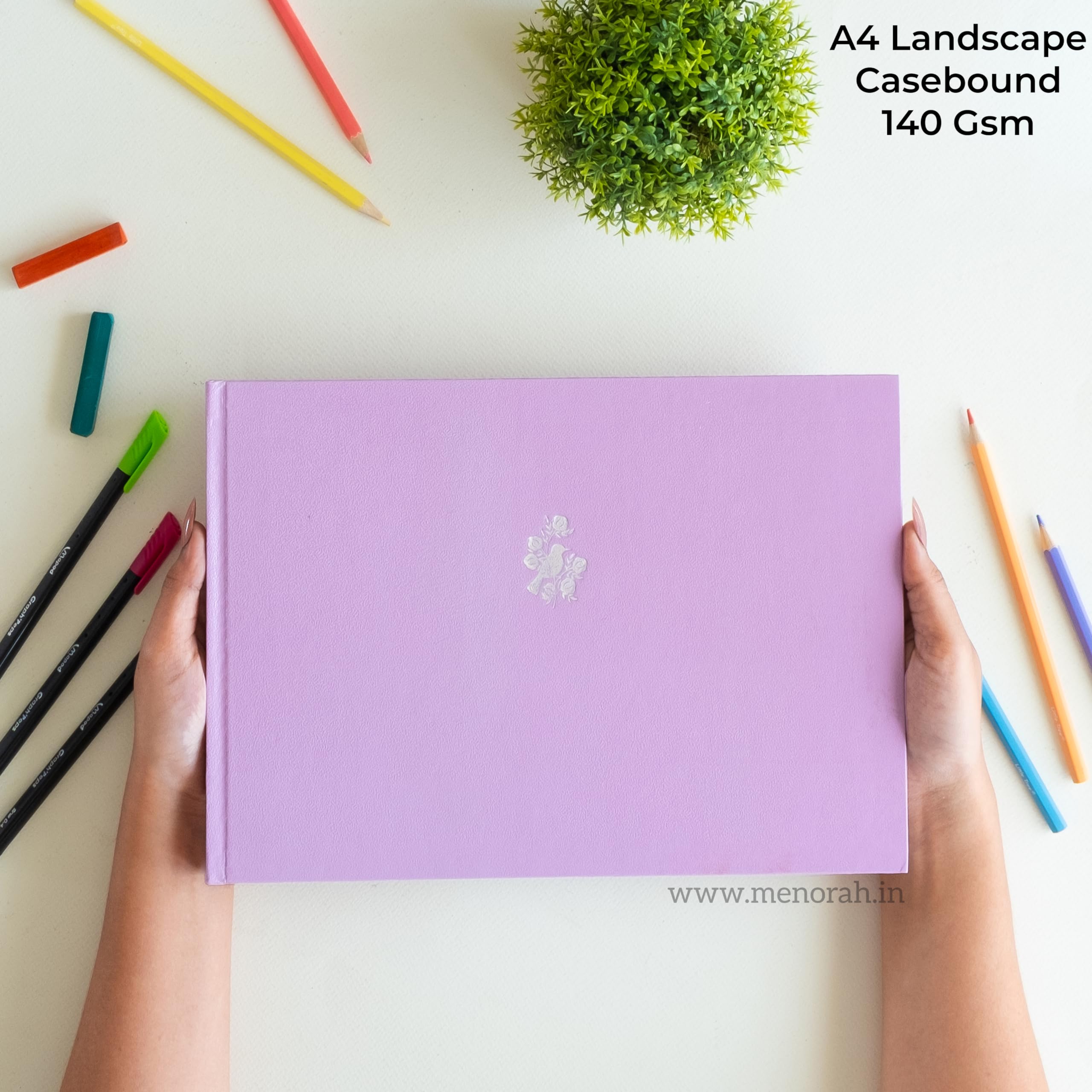 MENORAH - A4 Sketch Book for Artist -140 GSM -(58 Sheets/116 Pages) – A4 Stylish Art Journal for Girls - (Size - 21.0 cm x 29.7 cm) -Handmade-CASSATA Sketchbook (Sweet Mint - Butterfly) - Landscape - Image 3