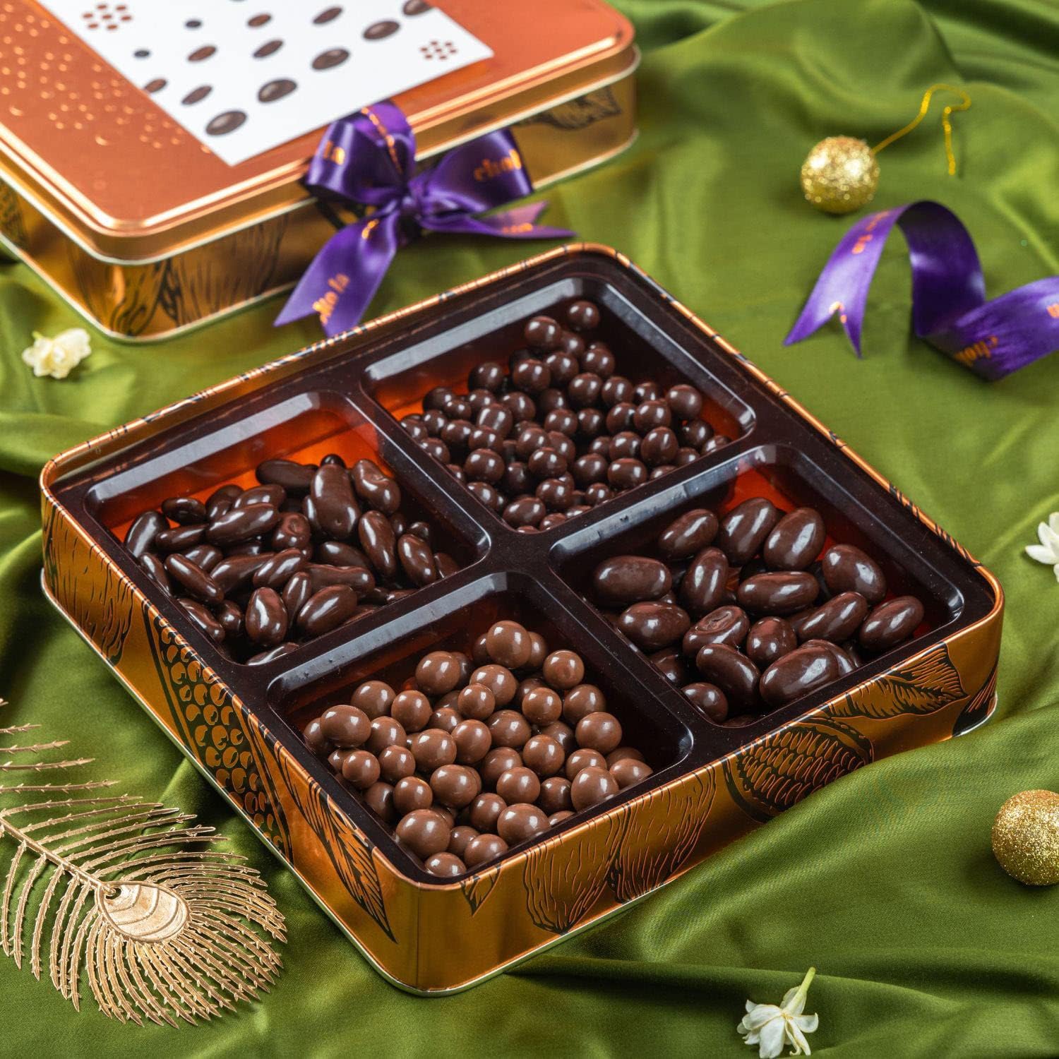 Chokola Cosmos Premium Chocolate Hamper 400g – Dark Chocolate Coated Almonds & Assorted Nuts Dragees | Chocolate Dryfruits Gift Box | Festive Chocolate Gift Box - Image 2