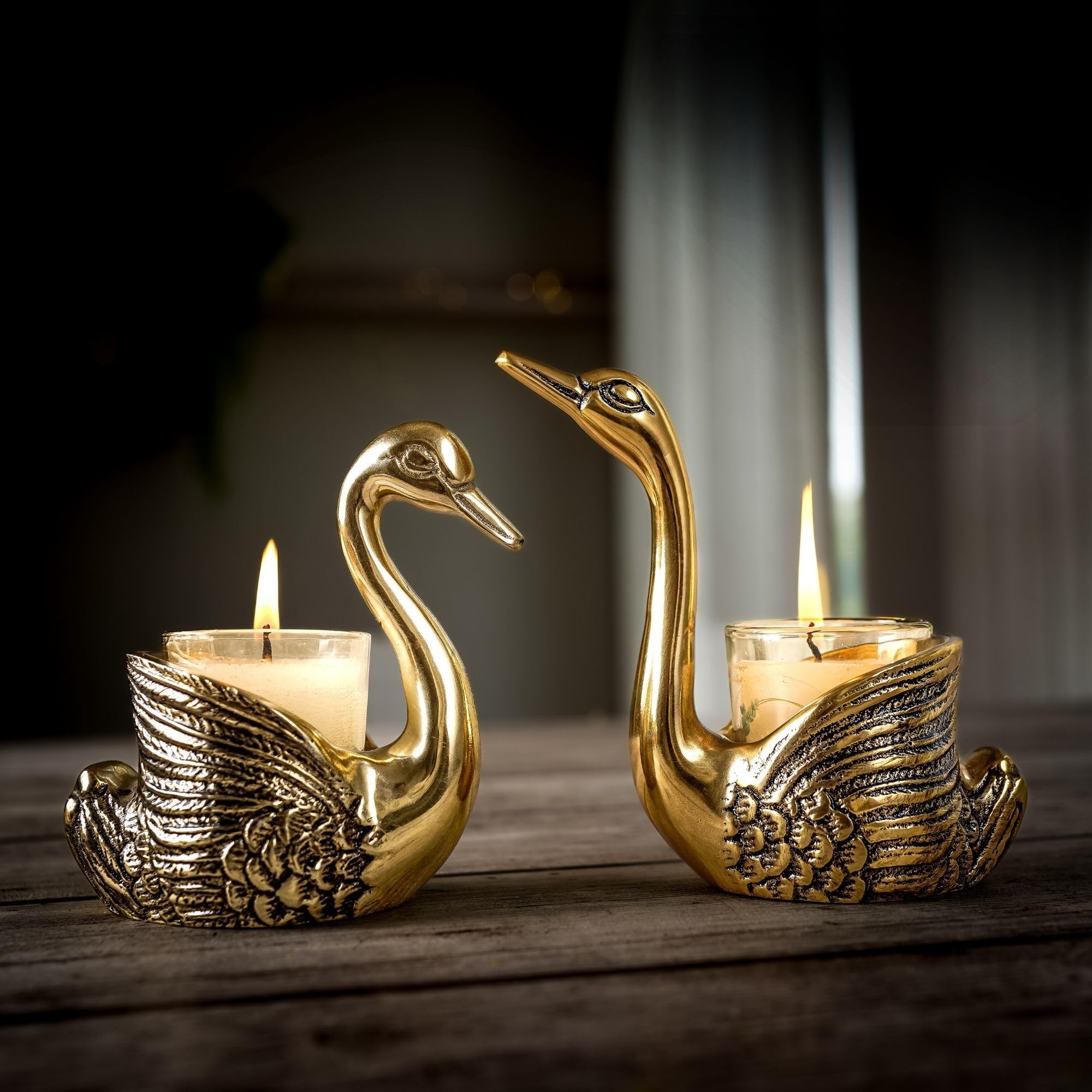 BEHOMA Aluminium Pair of Swans with Gift Box for Good Luck | Feng Shui Love Gifts Candle Holder for Home Decor Living Room | Showpiece Anniversary Wedding Gifts for Couple (Candles not Included) Gold - Image 7