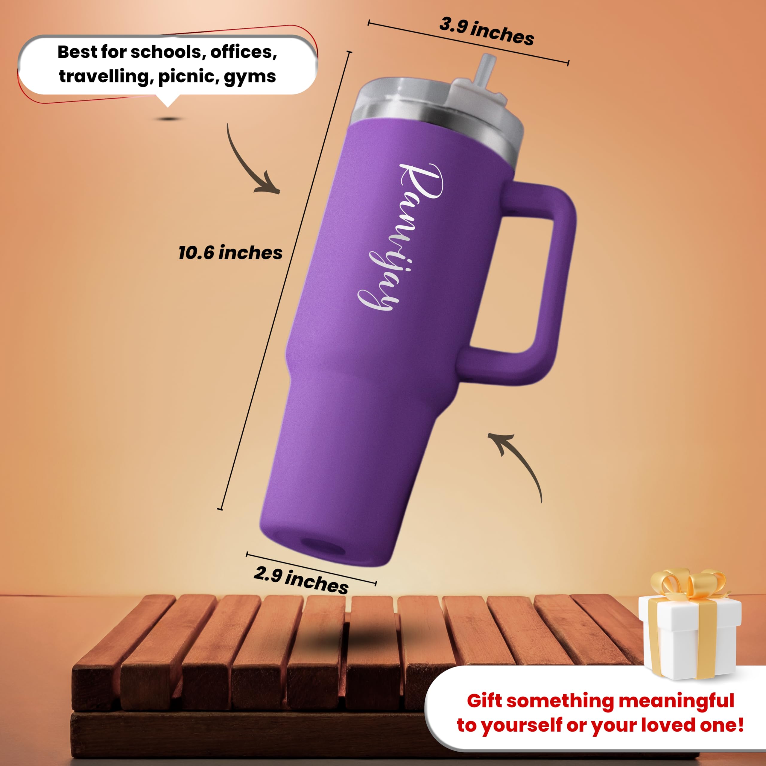Customized Tumbler with Name, 1200 ML Stainless Steel Travel Mug with Straw, Lid & Handle, Personalised Sipper Water Bottle for Women, Men & Girls, Anniversary Birthday Gift for Office & Gym Use - Image 6