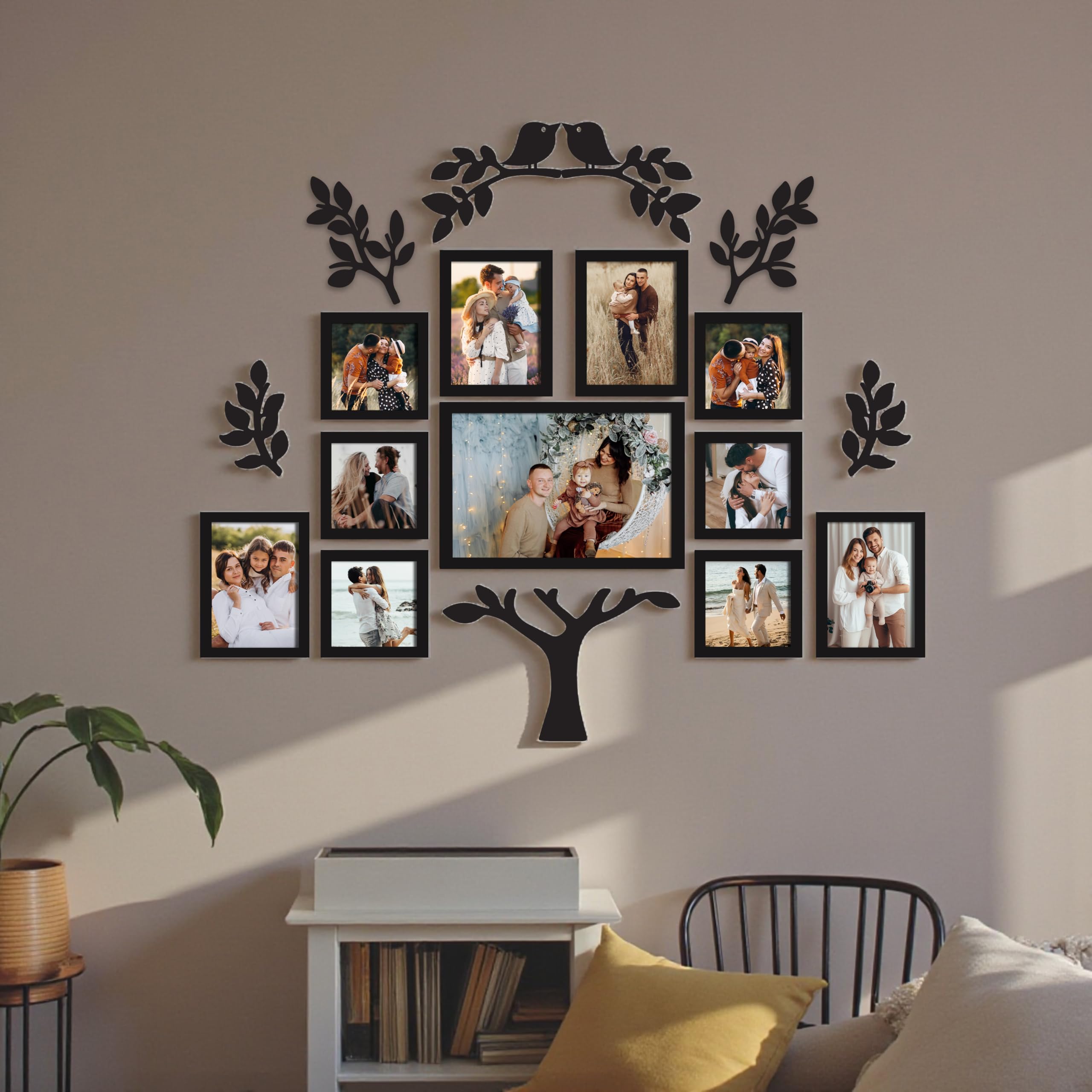 Art Street Family Tree Wall Photo Frame Set Pack of 11 with 9 MDF Cutouts for Home Decoration | Wall Photo Frame Collage for Living Room Bedroom | 5x5, 5x7, 8x12 Inch - Image 3