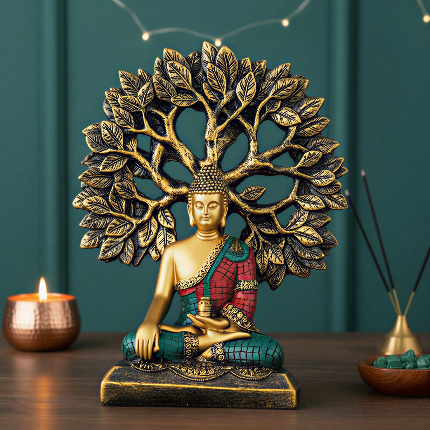 Global Grabbers Buddha Statue Showpiece Idol Home Decor Items for Living Room and Gifts (Golden RED Blue) - Image 7
