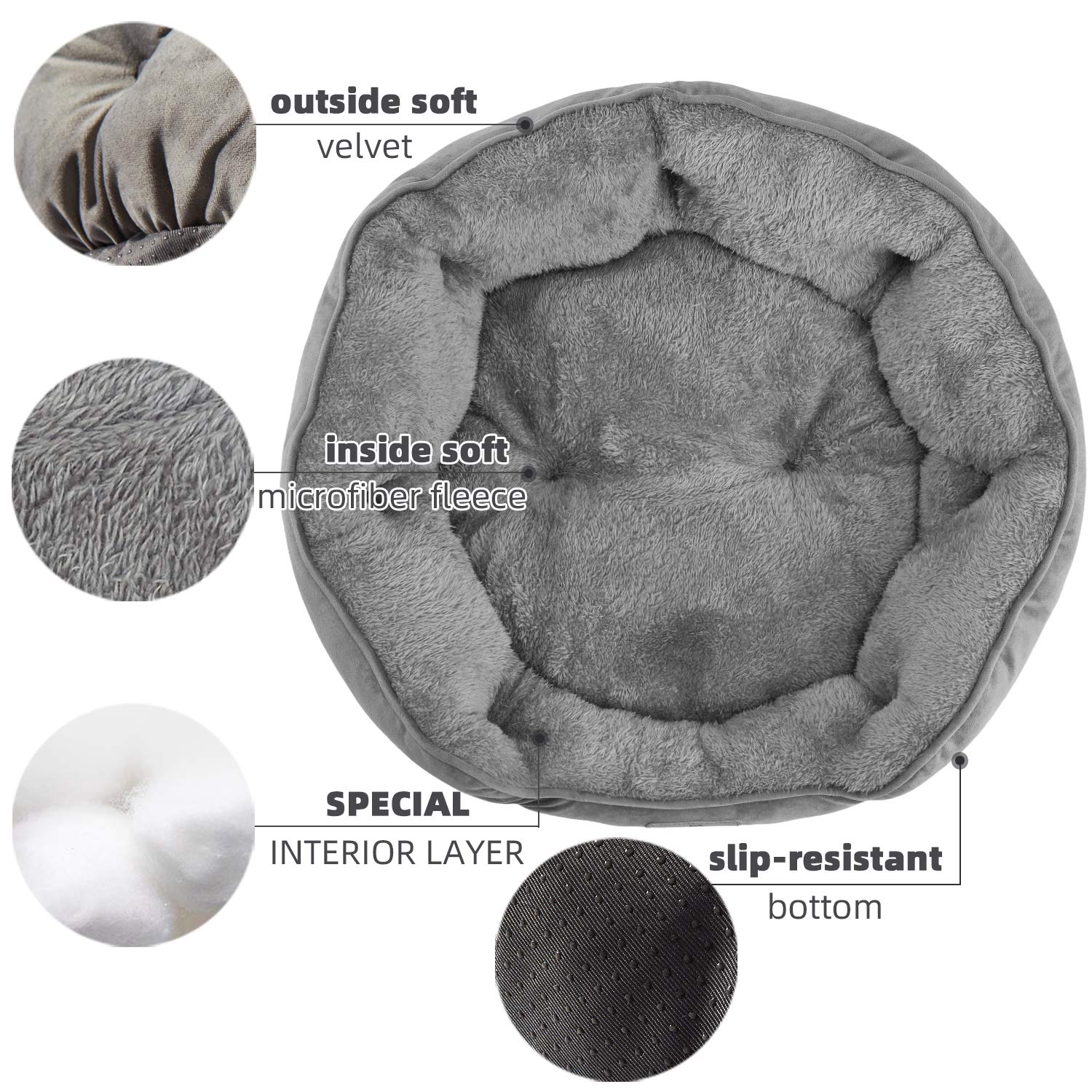 Asvin Small Dog Bed for Small Dogs, Cat Beds for Indoor Cats, Pet Bed for Puppy and Kitty, Extra Soft & Machine Washable with Anti-Slip & Water-Resistant Oxford Bottom, Grey, 20 inches - Image 5