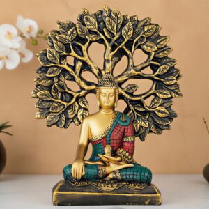 Global Grabbers Buddha Statue Showpiece Idol Home Decor Items for Living Room and Gifts (Golden RED Blue)