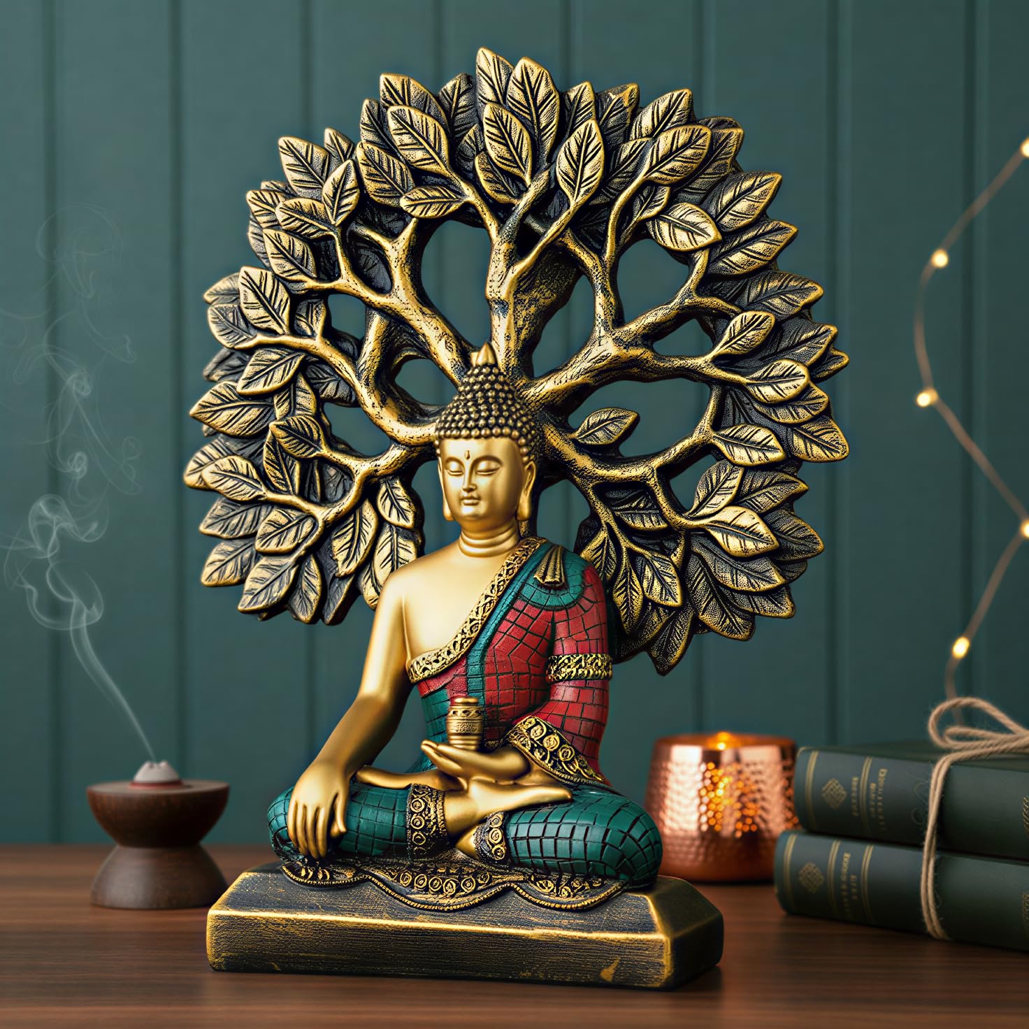 Global Grabbers Buddha Statue Showpiece Idol Home Decor Items for Living Room and Gifts (Golden RED Blue) - Image 6