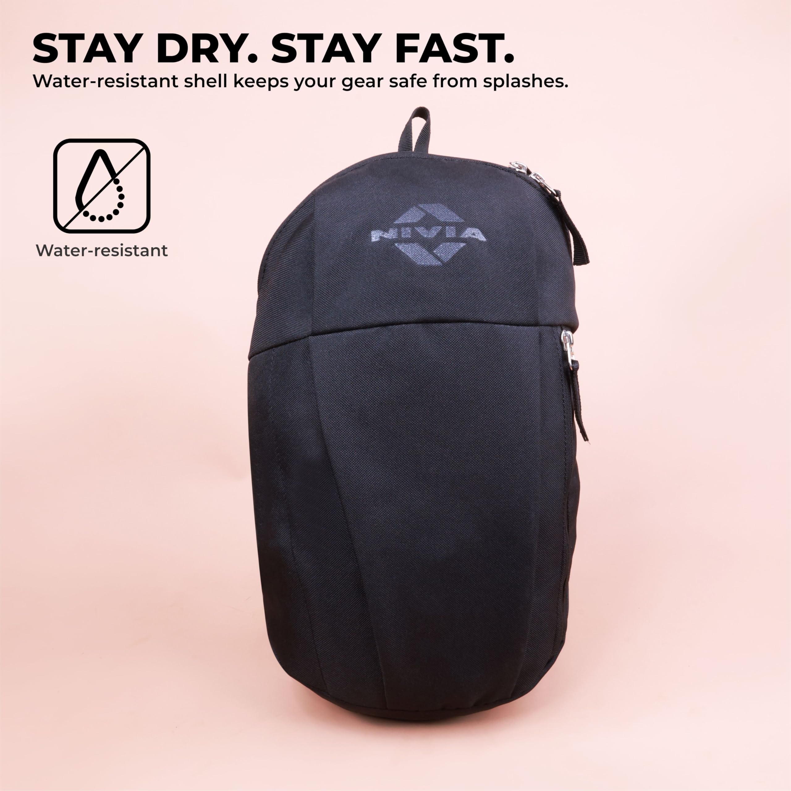 Nivia Pulse Junior 2.0 Backpack For Men & Women, Water-Resistant Sports Backpack, Lightweight, Durable 600D Polyester, Double-Zip Main Compartment & Secure Front Pocket, Capacity-10 Litres (Black) - Image 6