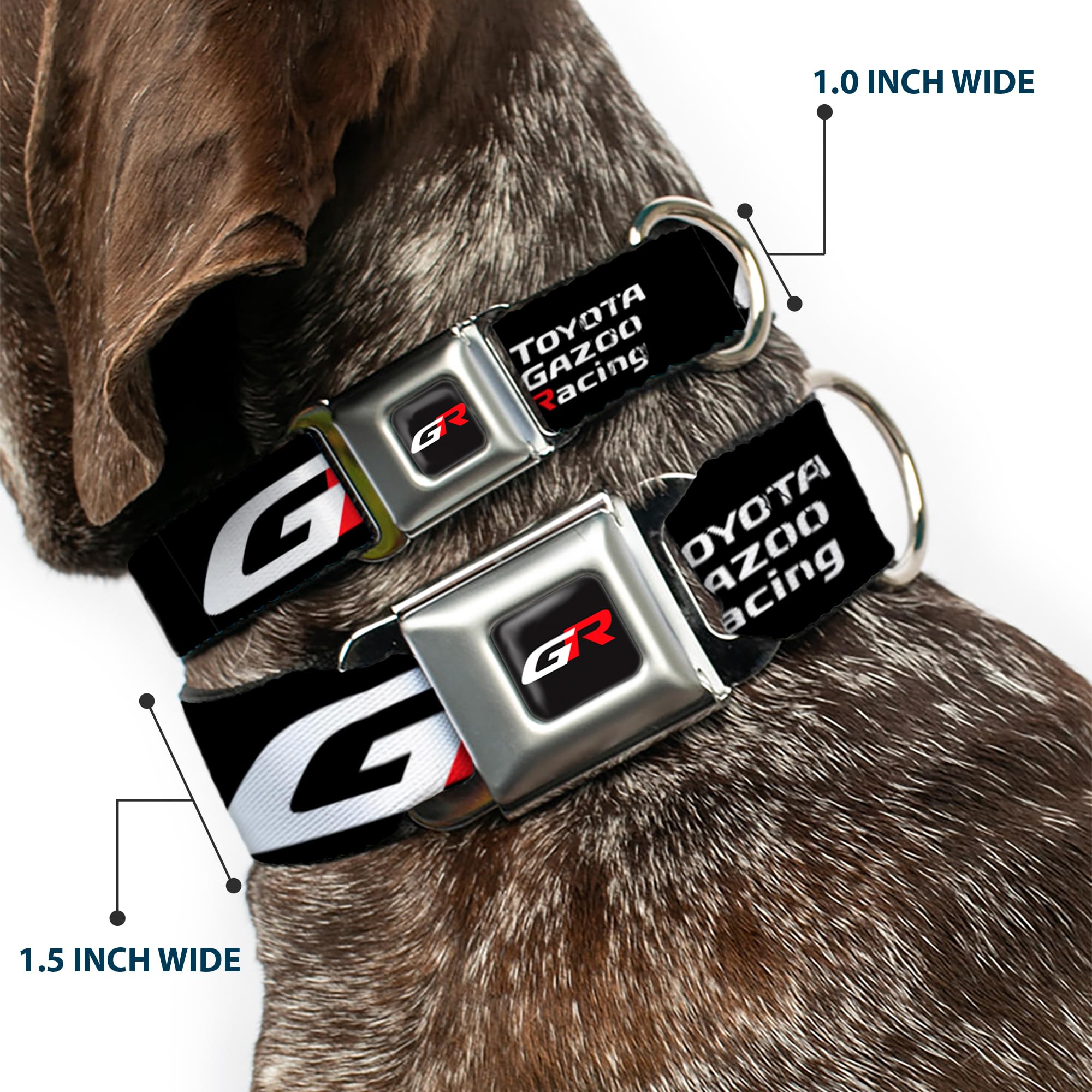 Toyota Pet Collar, Dog Collar Metal Seatbelt Buckle, Toyota Gazoo Racing GR Logo and Text Black White Red, 15 to 24 Inches 1.0 Inch Wide - Image 3