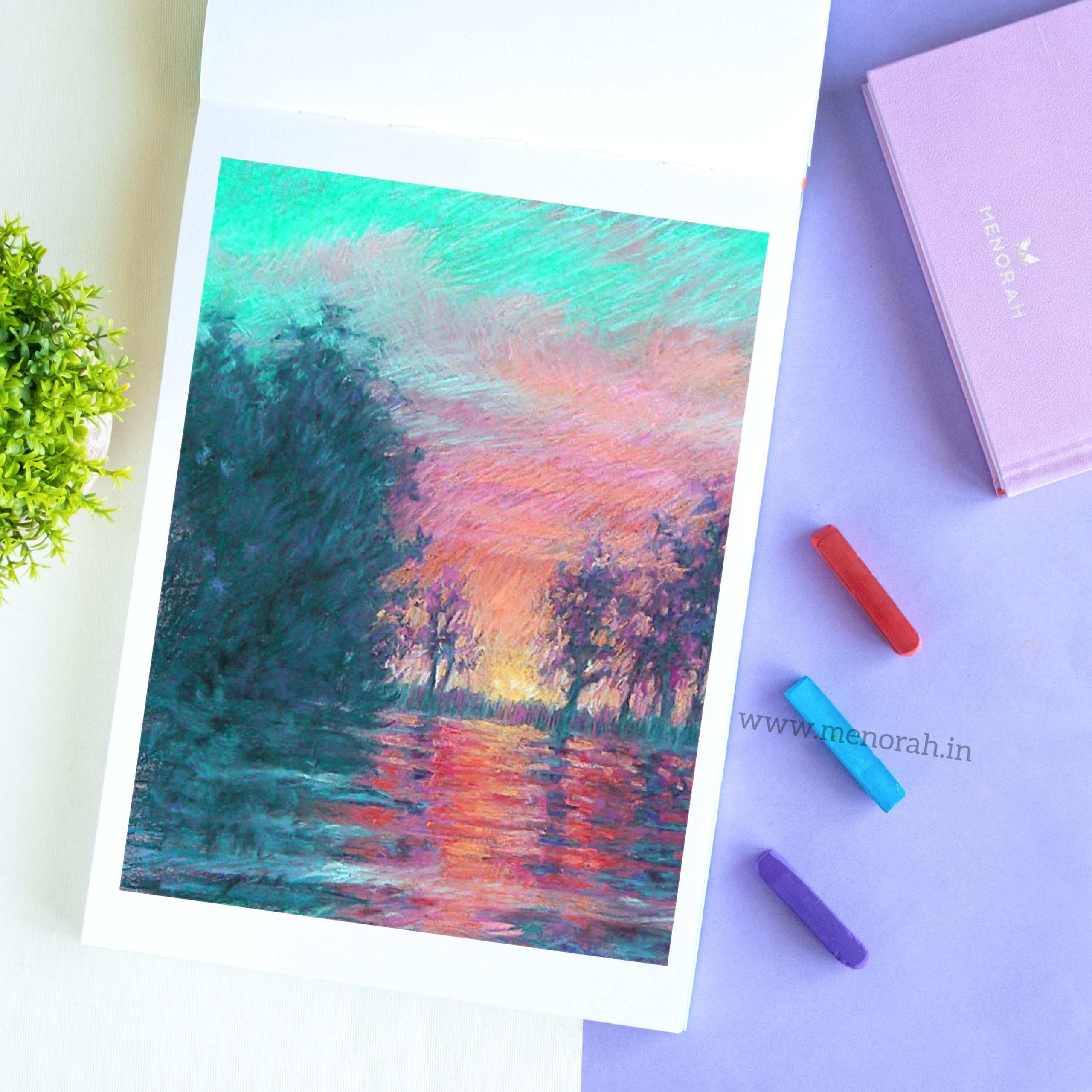 MENORAH - A4 Sketch Book for Artist -140 GSM -(58 Sheets/116 Pages) – A4 Stylish Art Journal for Girls - (Size - 21.0 cm x 29.7 cm) -Handmade-CASSATA Sketchbook (Sweet Mint - Butterfly) - Landscape - Image 7