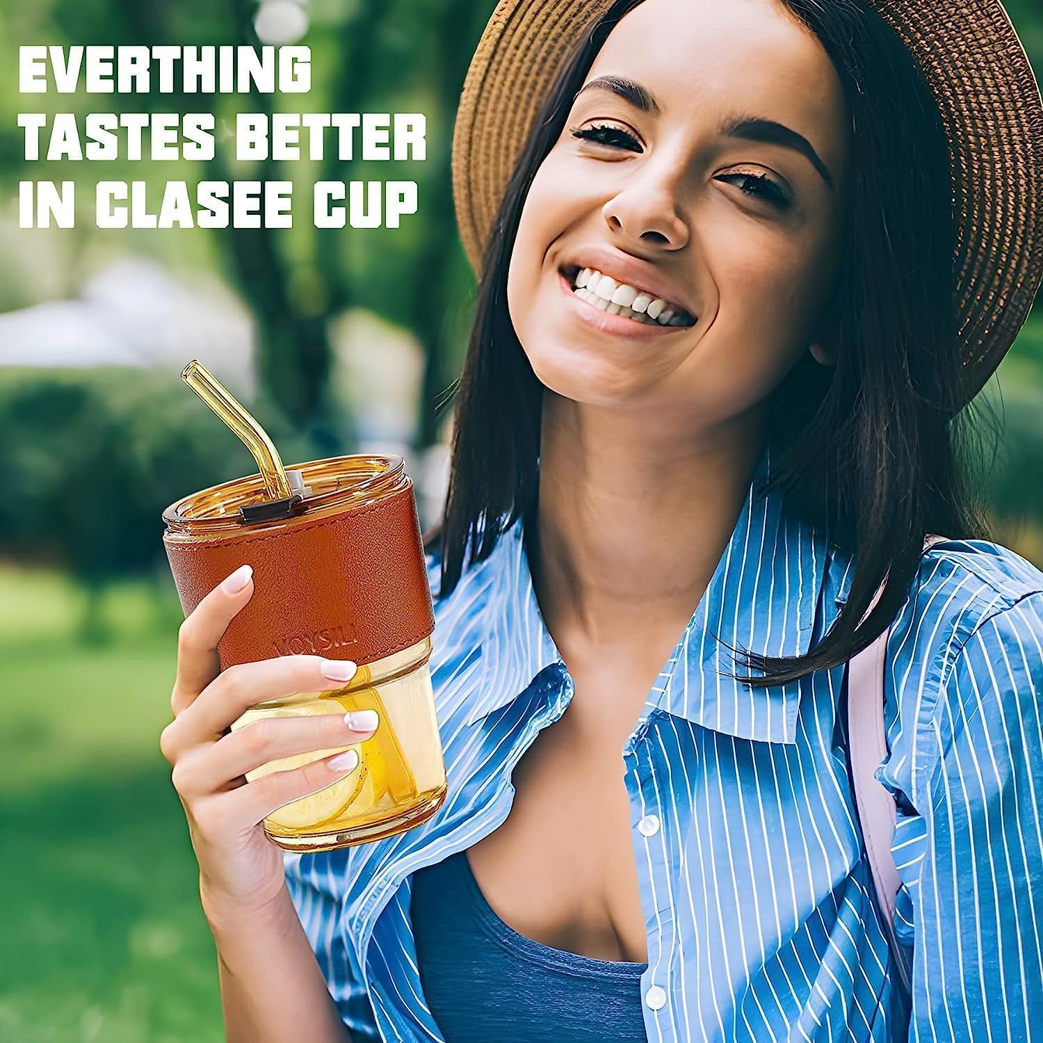 SKDBPM Customised Glass Mug with Name Personalised Coffee Glass with Leather Sleeve & Straw Unique Gift for Friends, Family, Office, Birthday, Anniversary Eco-Friendly Reusable Mug - Image 5