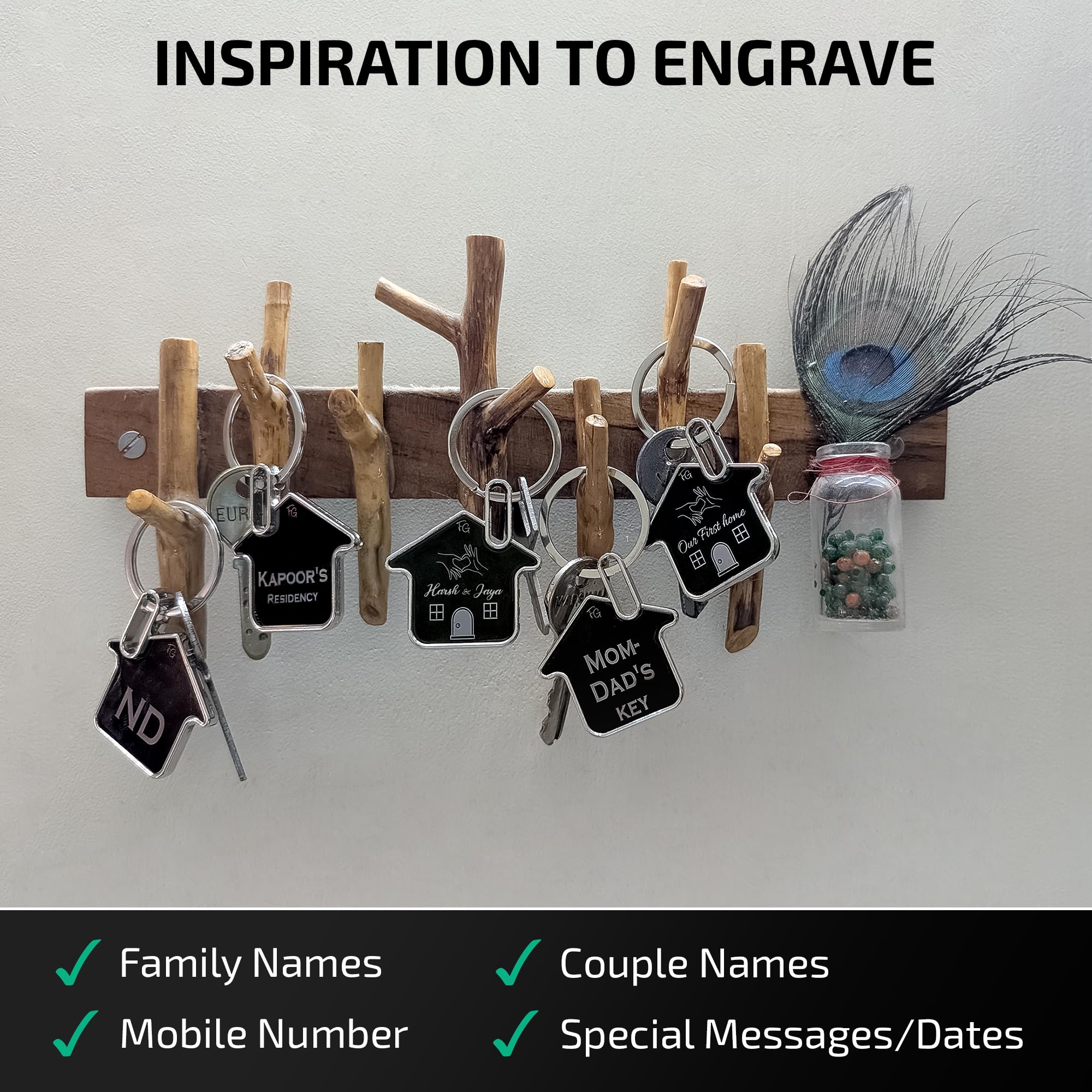 Couple Keychain Set with Name & House Engraving – Custom Keychains for Him & Her | Personalized Name Tag Key Chain Pair, Matching Couple Key Tags, Customized Home Keyring Set | Gift Box Included