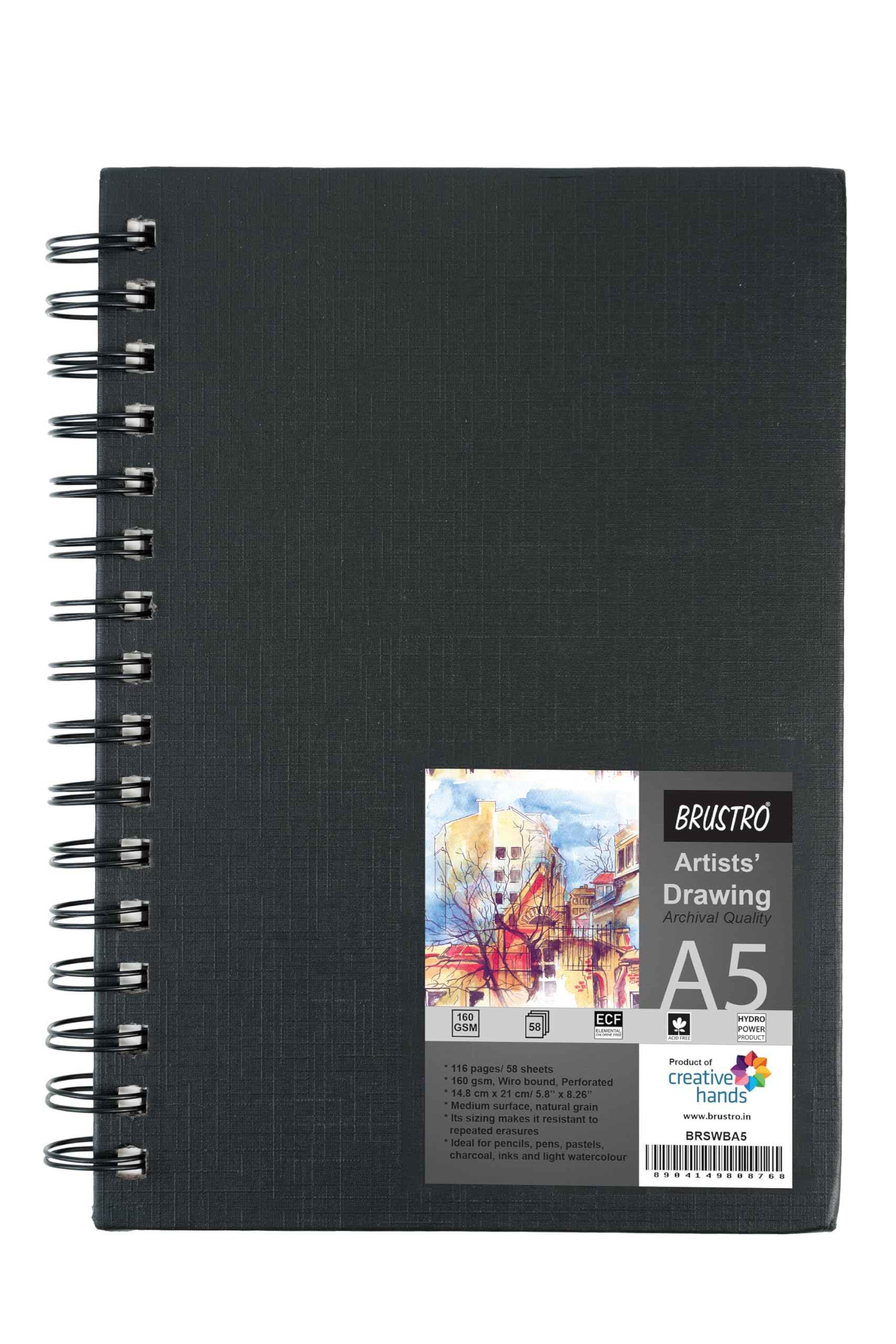 Brustro Artists' Sketch Book Wiro Bound, Size A5 (5.8x8.3 inches), 160 GSM, 116 Pages (Acid Free) | Ideal for Sketching,Shading,Drawing with Pencil,Charcoal,Graphite - Image 2