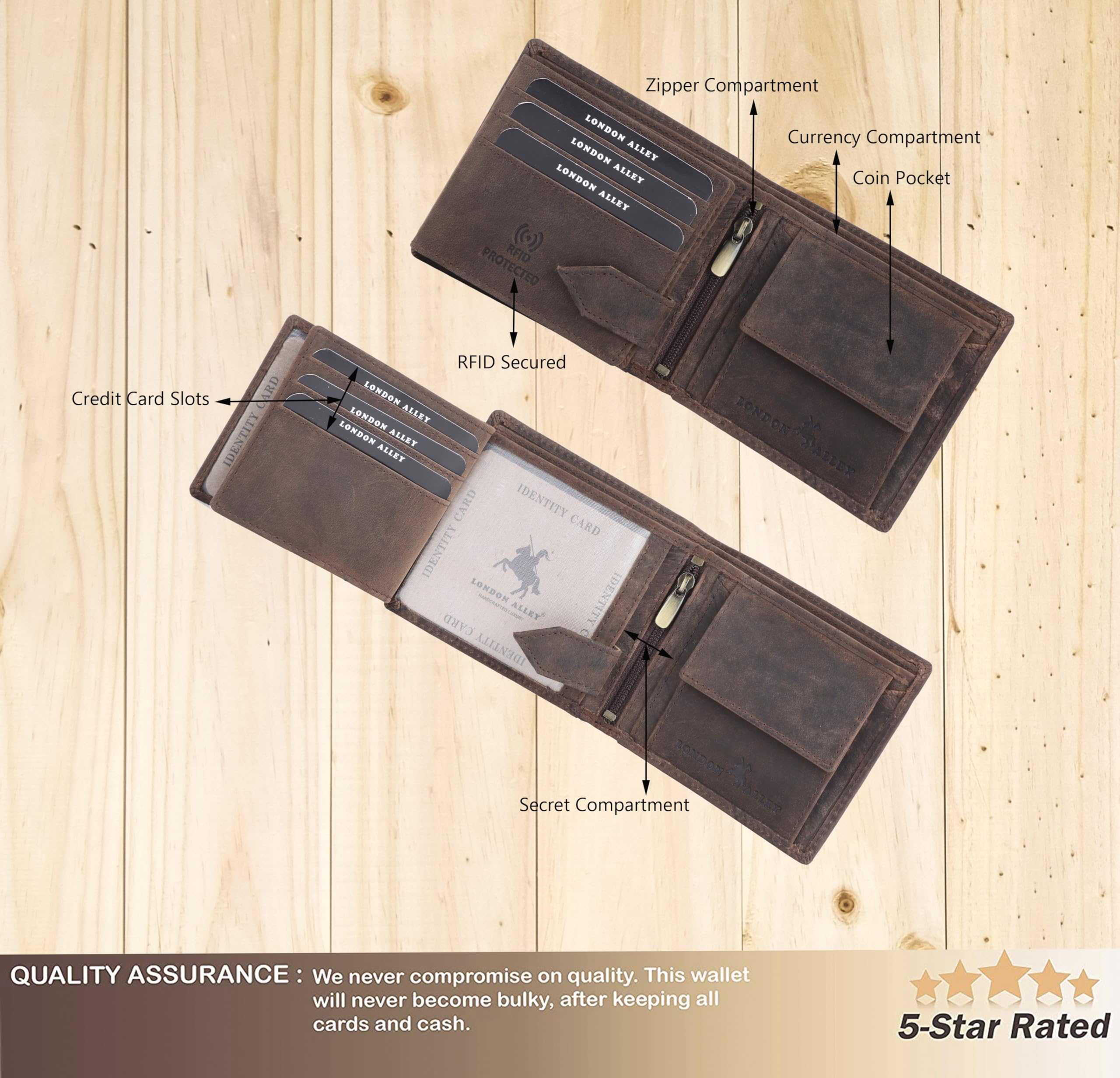 LONDON ALLEY Jason Vintage Brown Leather Wallet, Keyring & Pen Combo Gift Set for Men | Gift Hamper for Men - Image 4