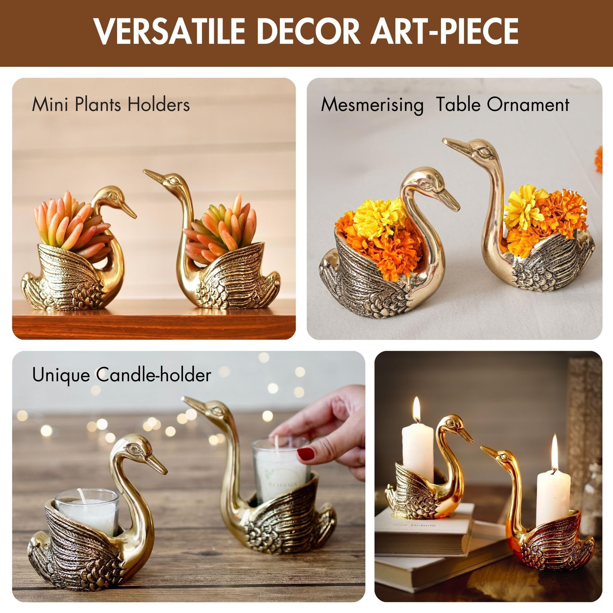 BEHOMA Aluminium Pair of Swans with Gift Box for Good Luck | Feng Shui Love Gifts Candle Holder for Home Decor Living Room | Showpiece Anniversary Wedding Gifts for Couple (Candles not Included) Gold - Image 5